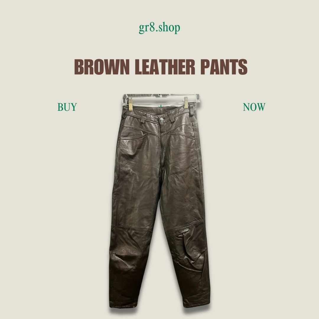 Other Brown Leather Pants With Belt Loops Pockets & Front Zipper C Size 26" / US 2 / IT 38 - 1 Thumbnail