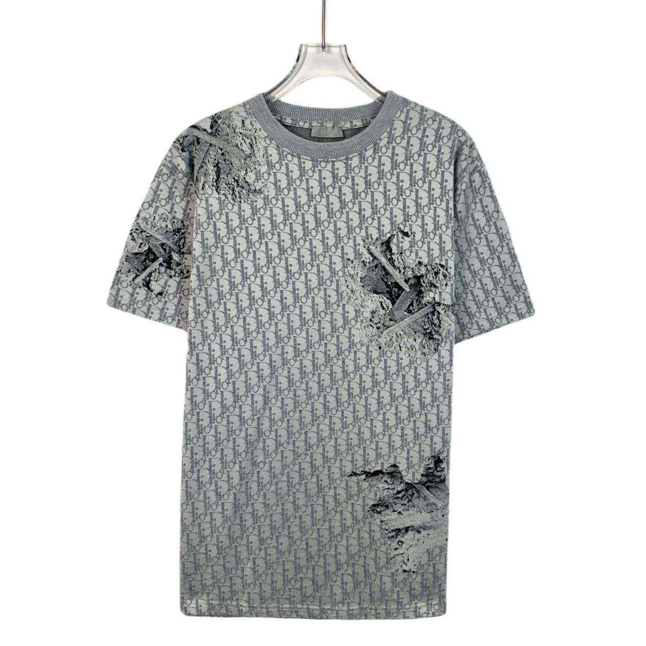 Dior Dior Mens Grey Monogram T-Shirt With Distressed Details Size Size US S / EU 44-46 / 1 - 1 Thumbnail