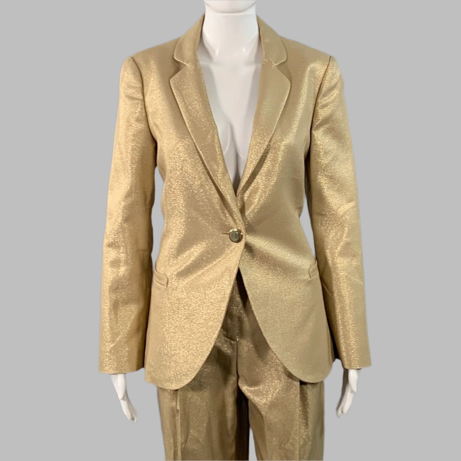 Emporio Armani EMPORIO ARMANI Size M Gold Metallic Notch Lapel Pantsuit Size 32" / US 10 / IT 46 - 1 Thumbnail