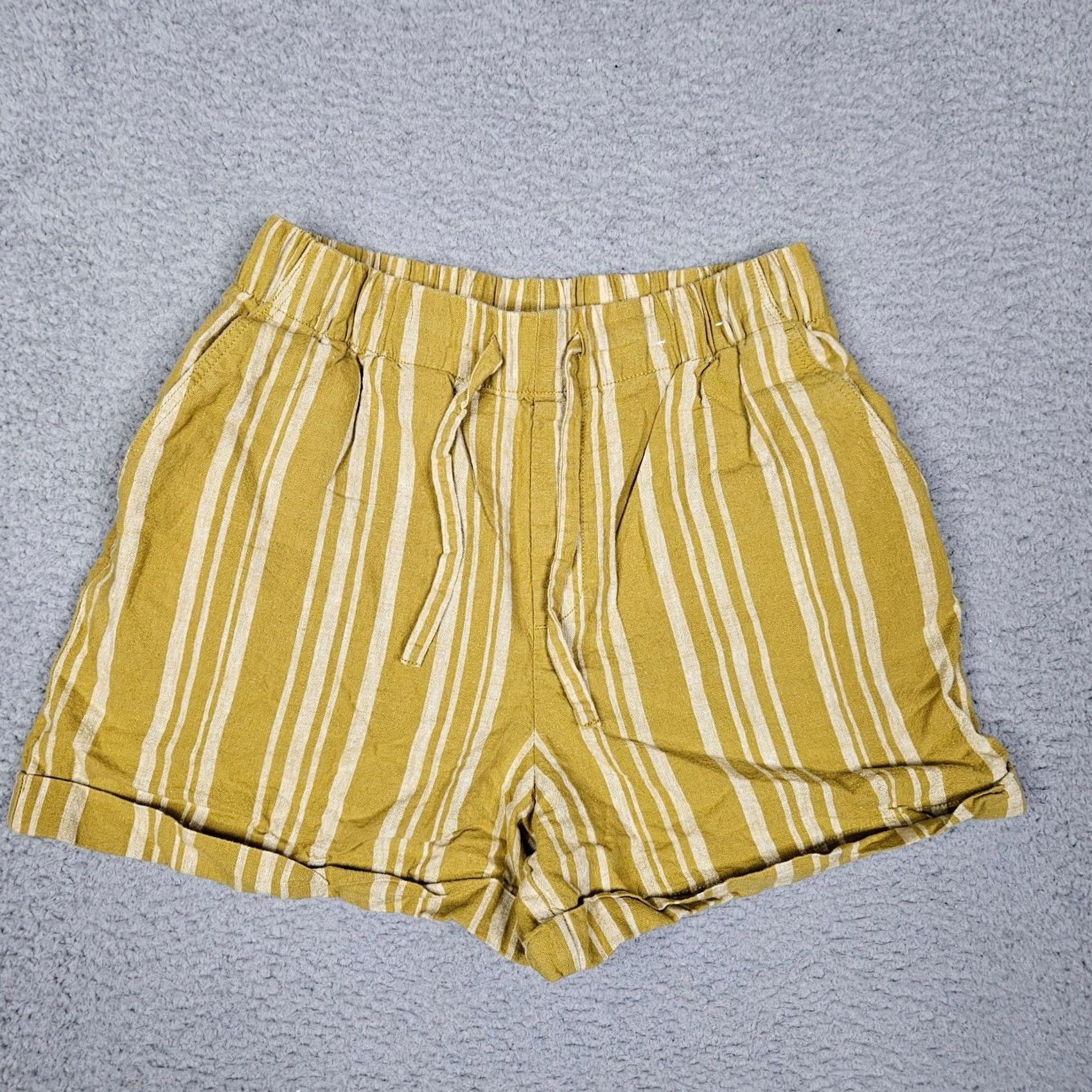 Uniqlo Uniqlo Women's Shorts Strand Linen Blend Yellow Stripes Casual Sz S Beach Regular Front Flat Front Size 28" / US 6 / IT 42 - 2 Thumbnail