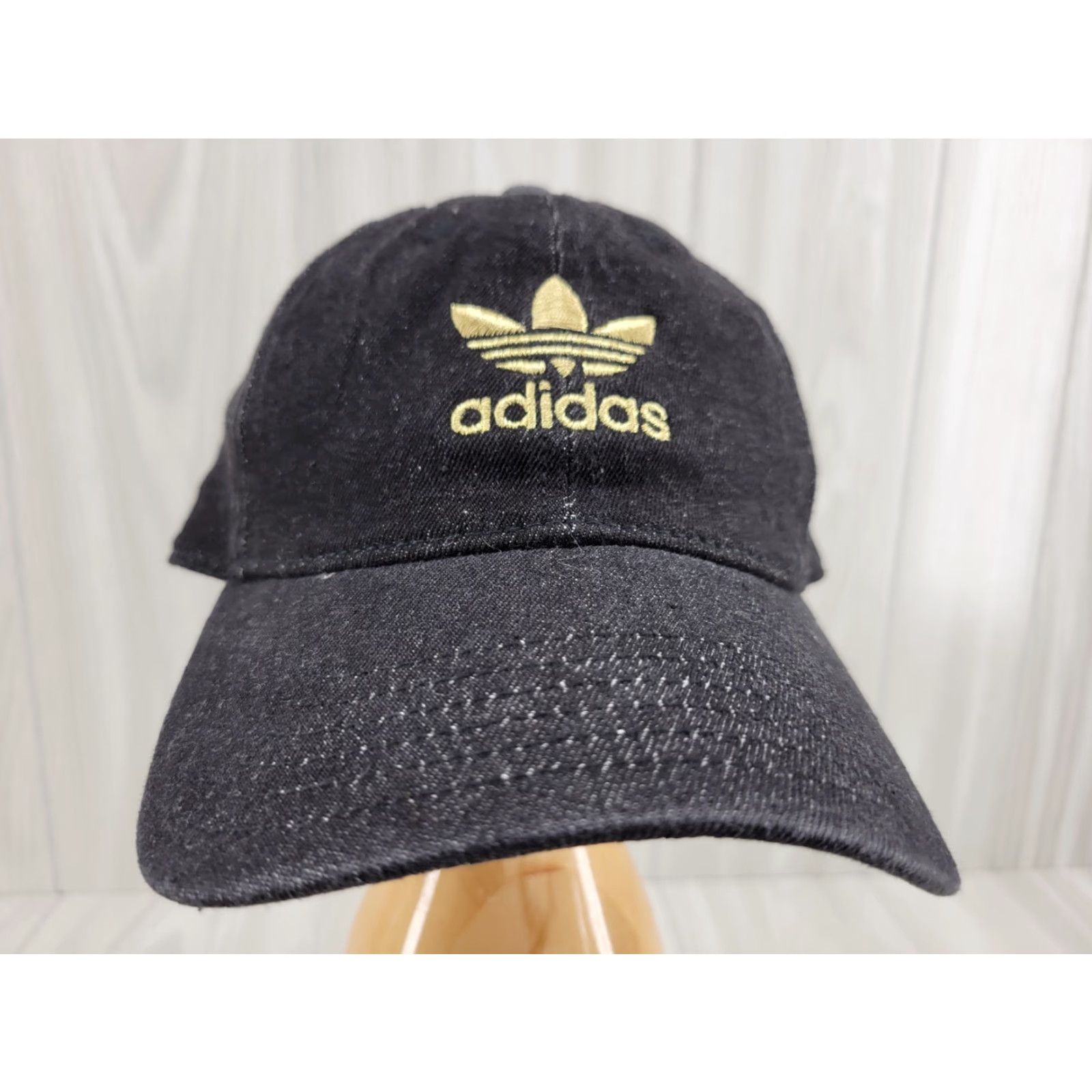 Adidas Adidas Hat Cap Adjustable Strapback Black Denim 3 Stripe Spell Out Gold Logo Trefoil Unisex Adults One Size Cap Size ONE SIZE - 3 Thumbnail