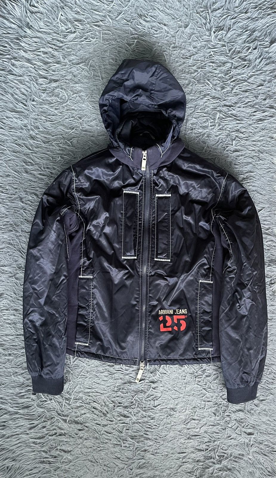 Armani Y2K vintage nylon multipocket hooded jacket