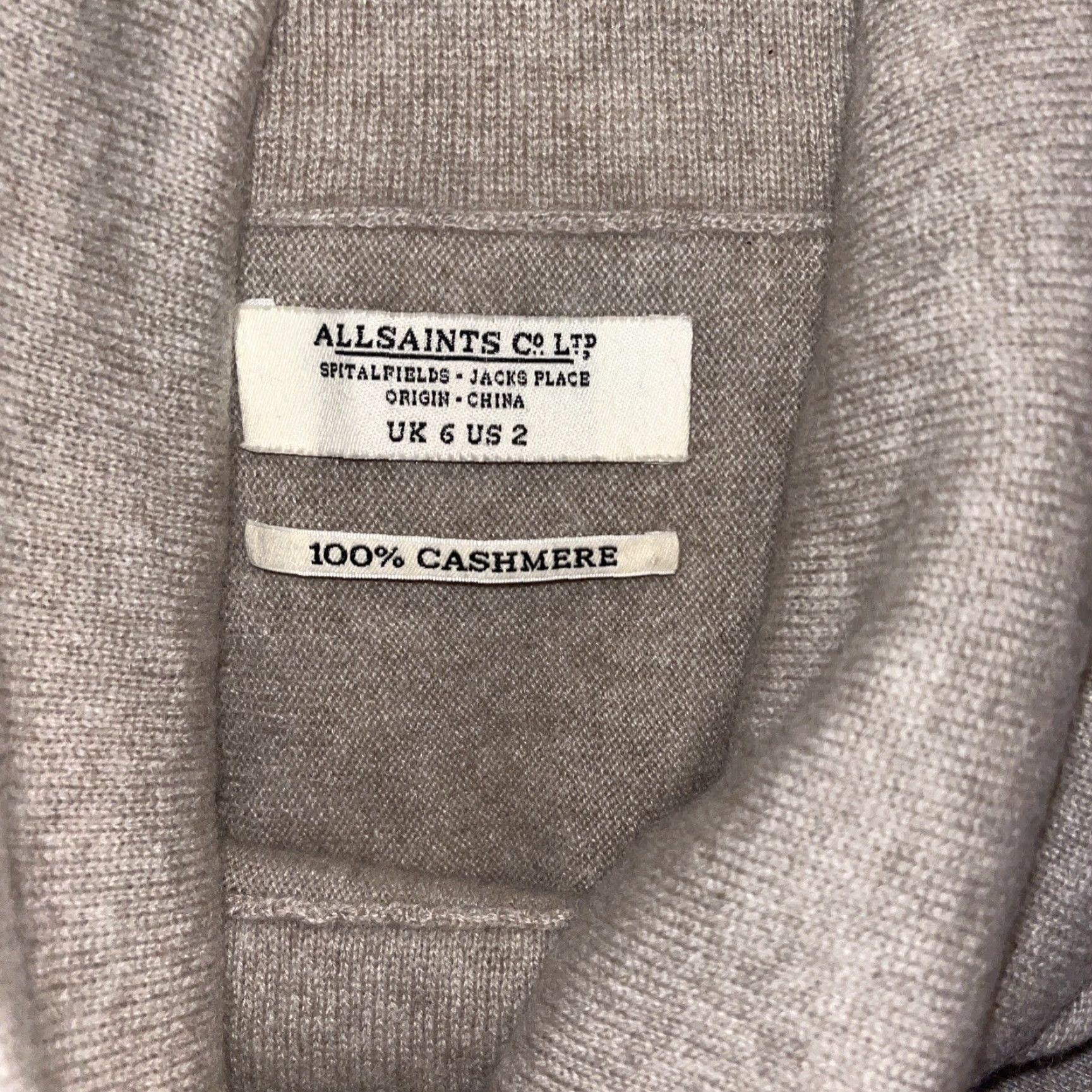 Allsaints ALLSAINTS Spitalfields Women’s Beige 100% Cashmere Roll Neck Sweater US 2 UK6 Size XS / US 0-2 / IT 36-38 - 3 Thumbnail