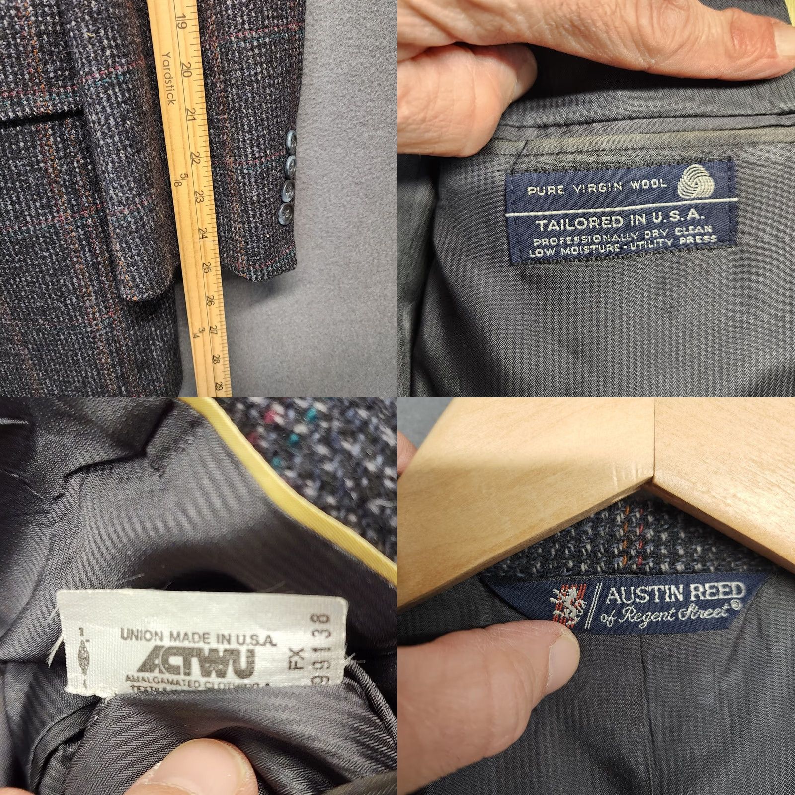 Austin Reed VINTAGE Austin Reed Mens 44R Blue Plaid Sport Coat Jacket Blazer Wool Classic Size 44R - 8 Thumbnail