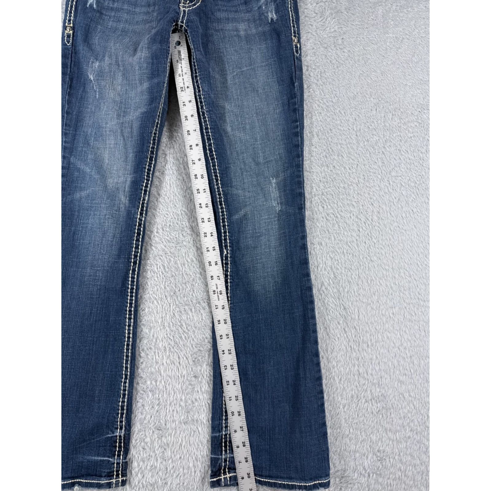 Vintage Request Jeans Pants Womens 11 Blue Denim Flared Distressed Embroidered 29x31 Size 32" / US 10 / IT 46 - 7 Thumbnail