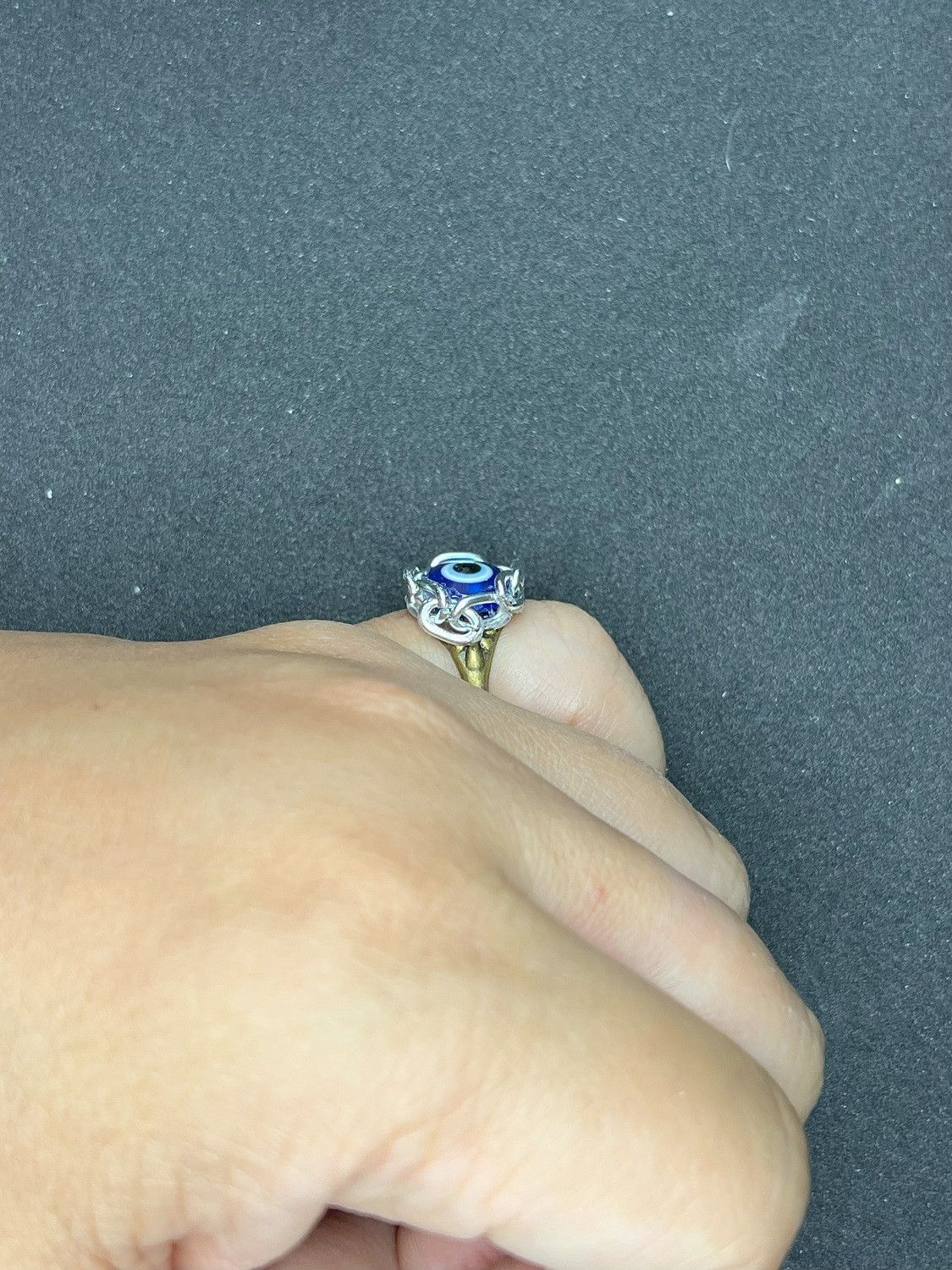 Handmade Evil eye bronze ring with chain - size 6 Size ONE SIZE - 4 Thumbnail