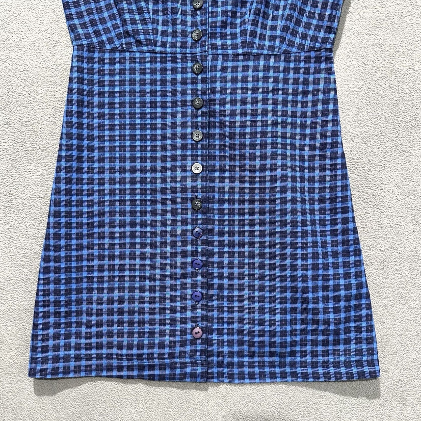 Aeropostale VINTAGE Aeropostale Mini Dress XS Blue Plaid Button Front Collared Rayon Womens Short Dress Size XS / US 0-2 / IT 36-38 - 4 Thumbnail