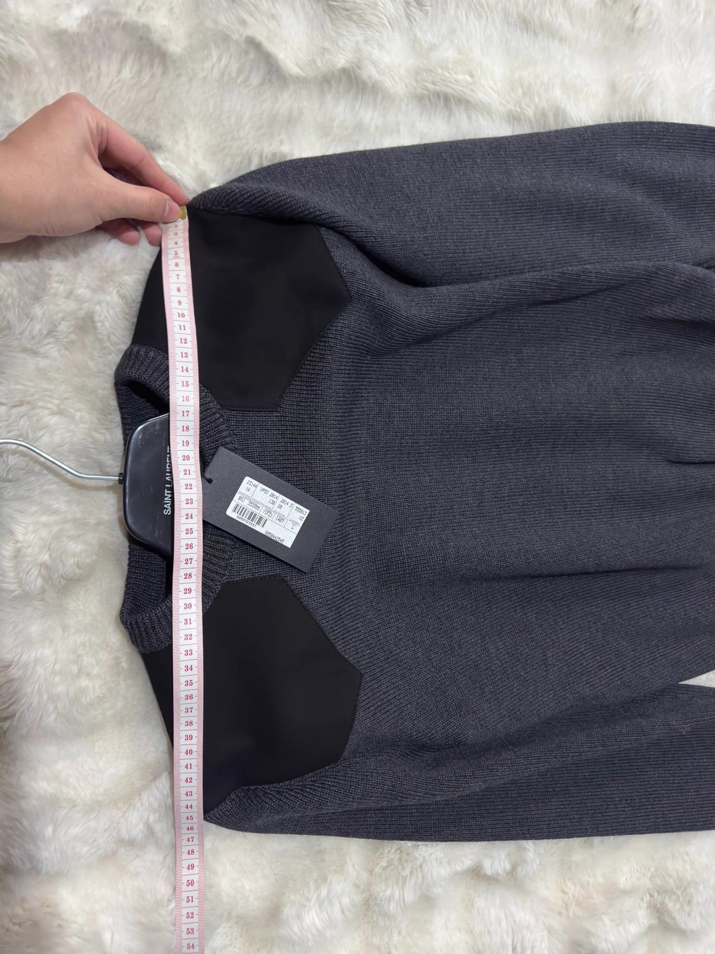 Saint Laurent Paris YSL 2014 men's gray lambskin leather knit sweater L Size US L / EU 52-54 / 3 - 5 Thumbnail