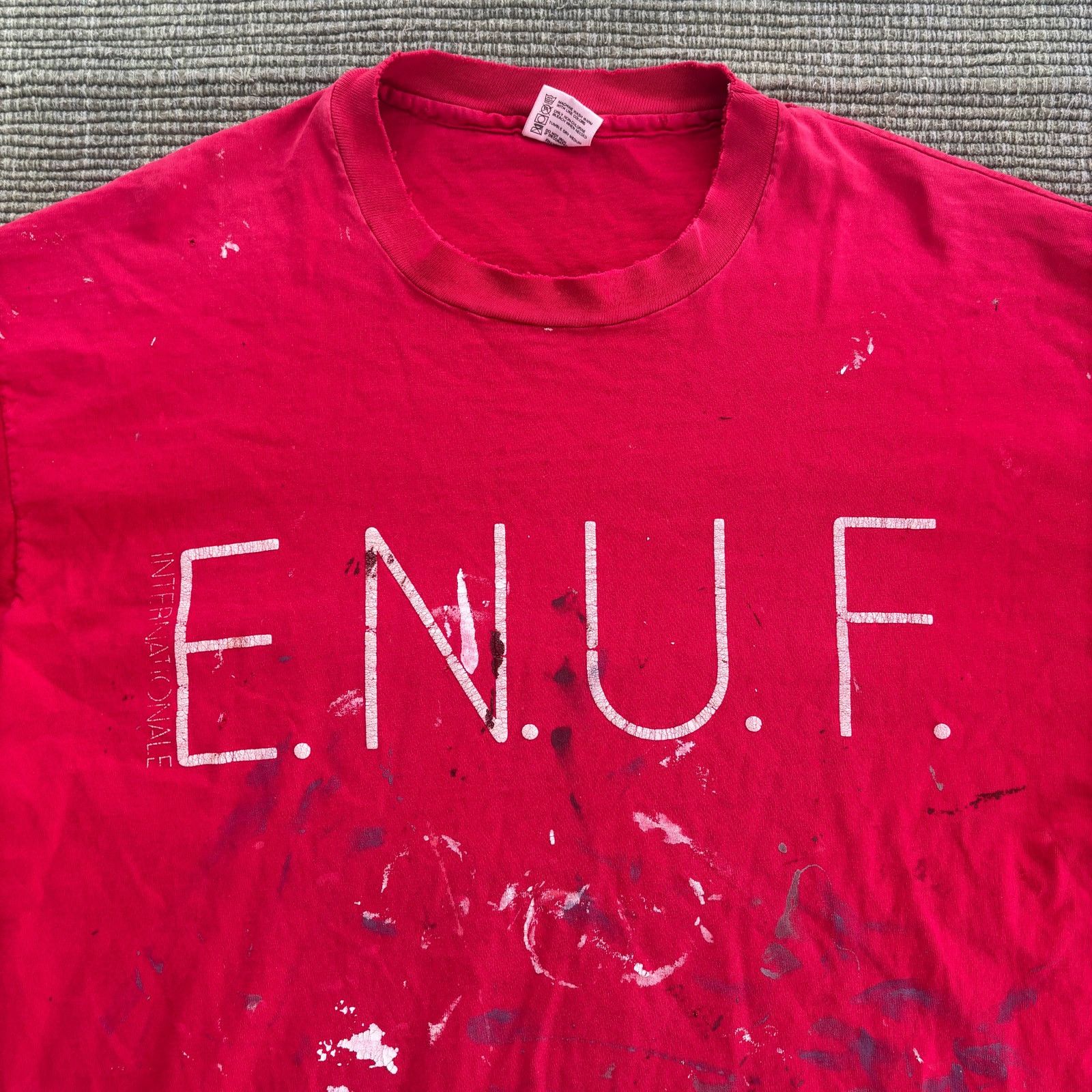 Vintage Vintage 1990s Single Stitched Thrashed & Painted ENUF Tee Size US XL / EU 56 / 4 - 1 Thumbnail