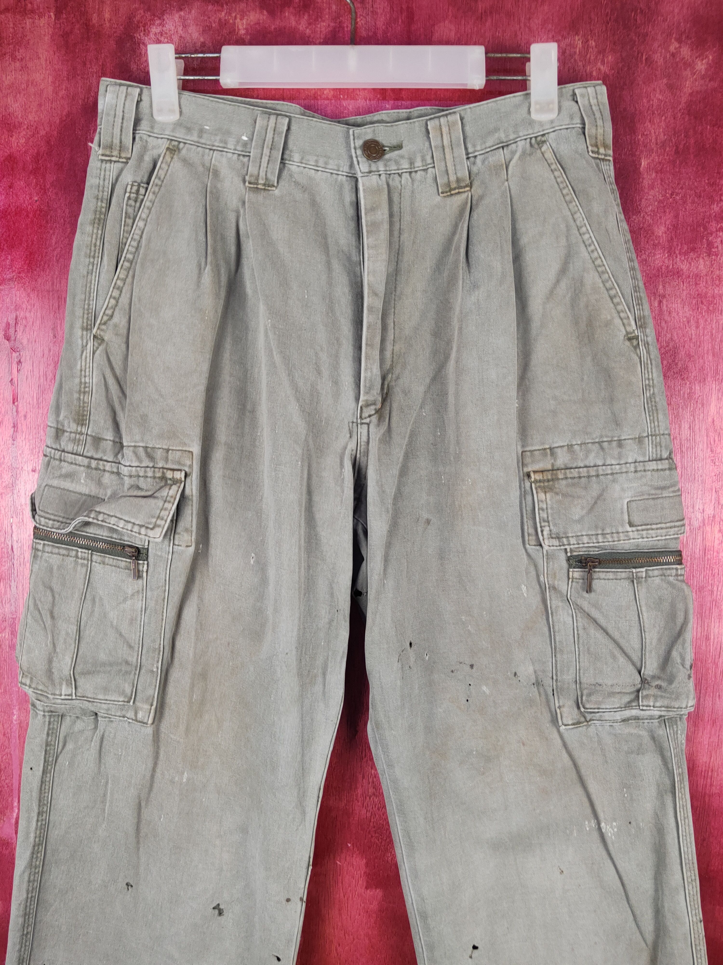 Grancisco Olive Faded ripped distressed Cargo Pants #S1868