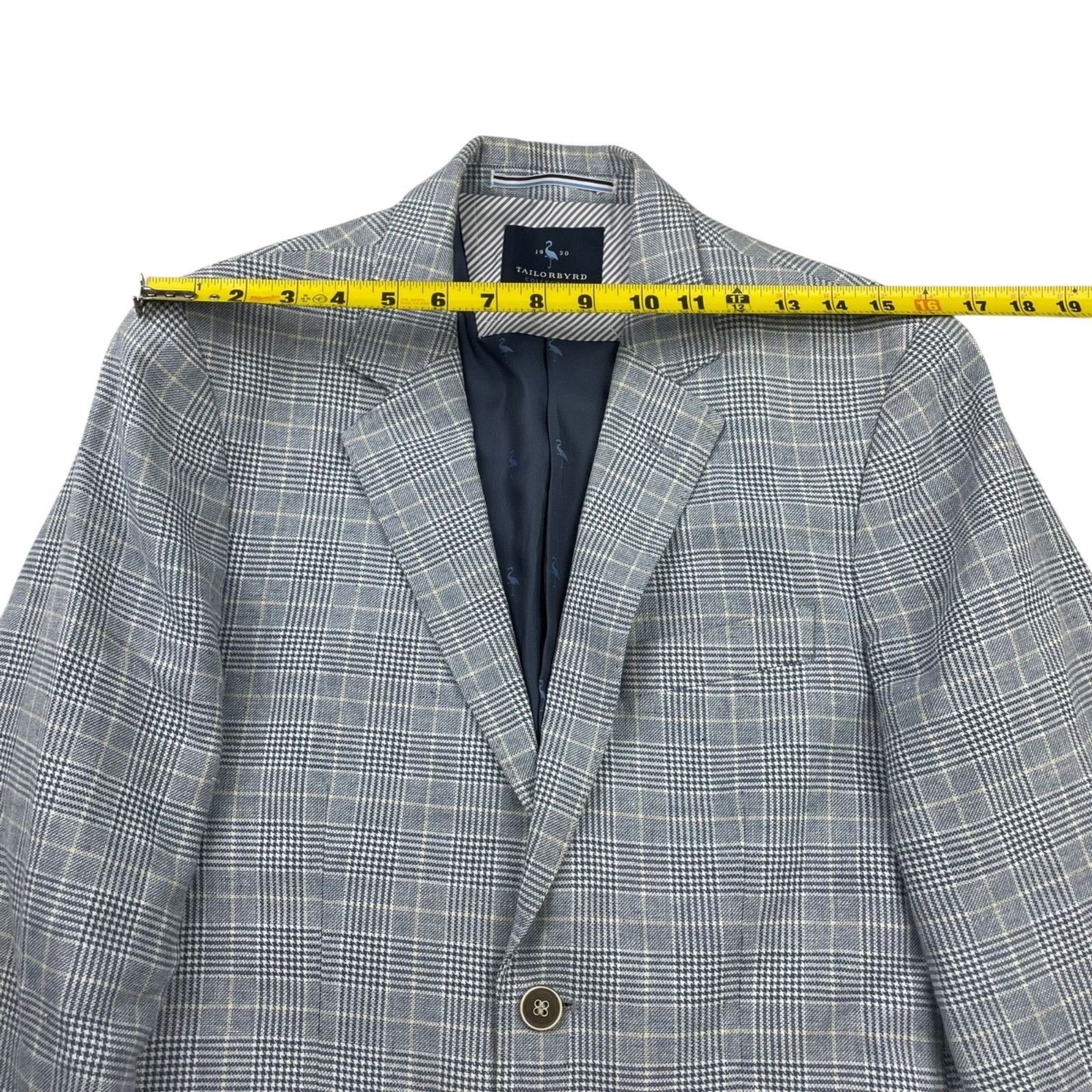 Tailorbyrd Tailorbyrd Men’s Linen/Cotton 2-Button Blazer Blue/Beige Pla Size 36S - 12 Thumbnail