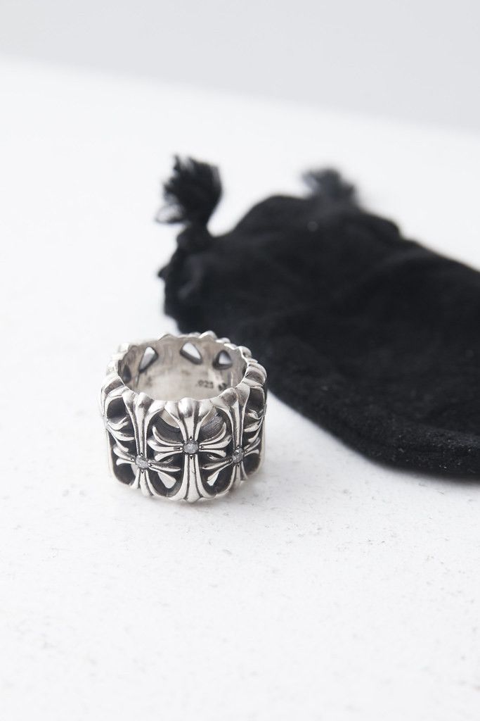 image of Chrome Hearts Pavé Diamond Cemetery Ring Us 9 in Silver, Men's