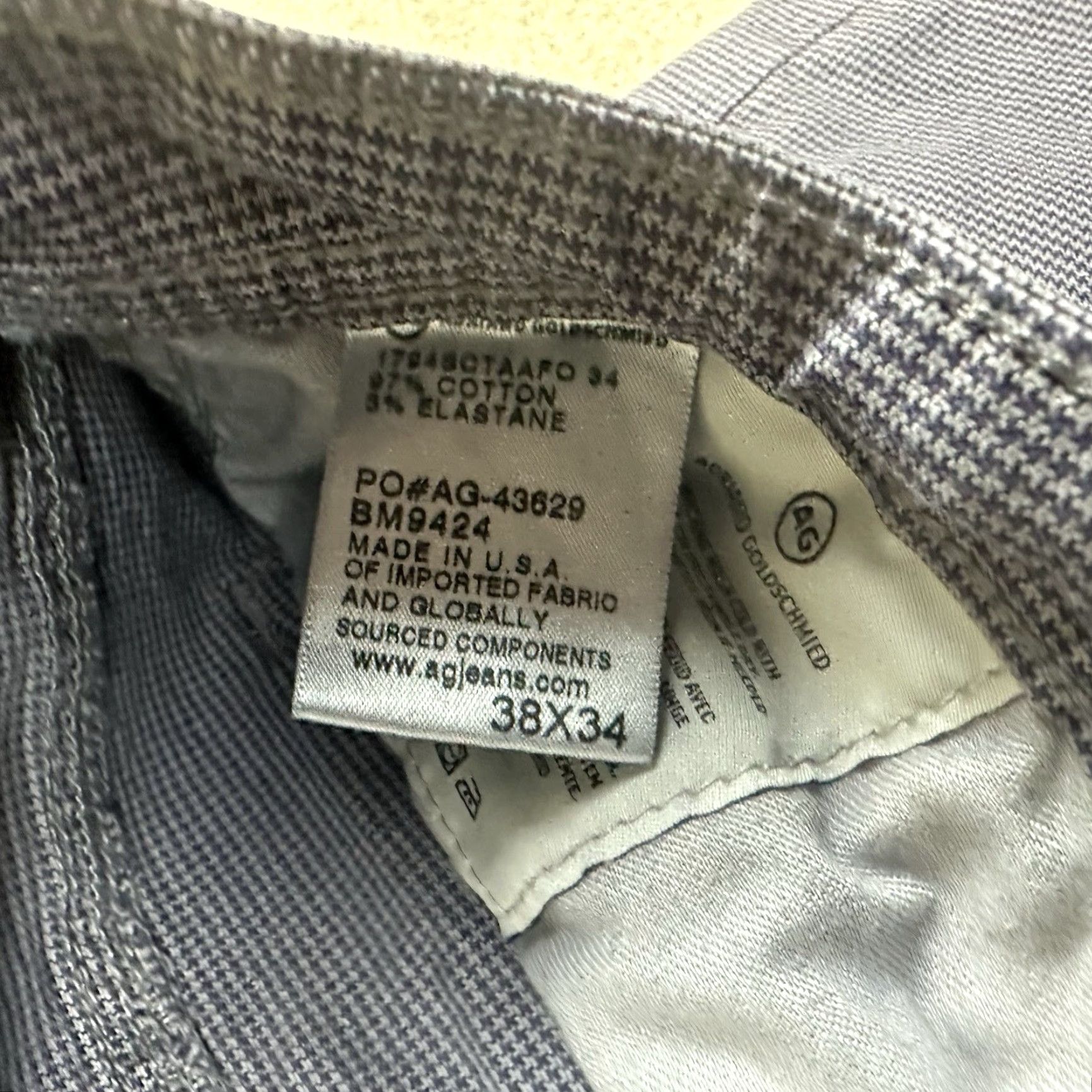 AG Adriano The Everett Slim Straight Jeans Mens 38x34 Purple Check
