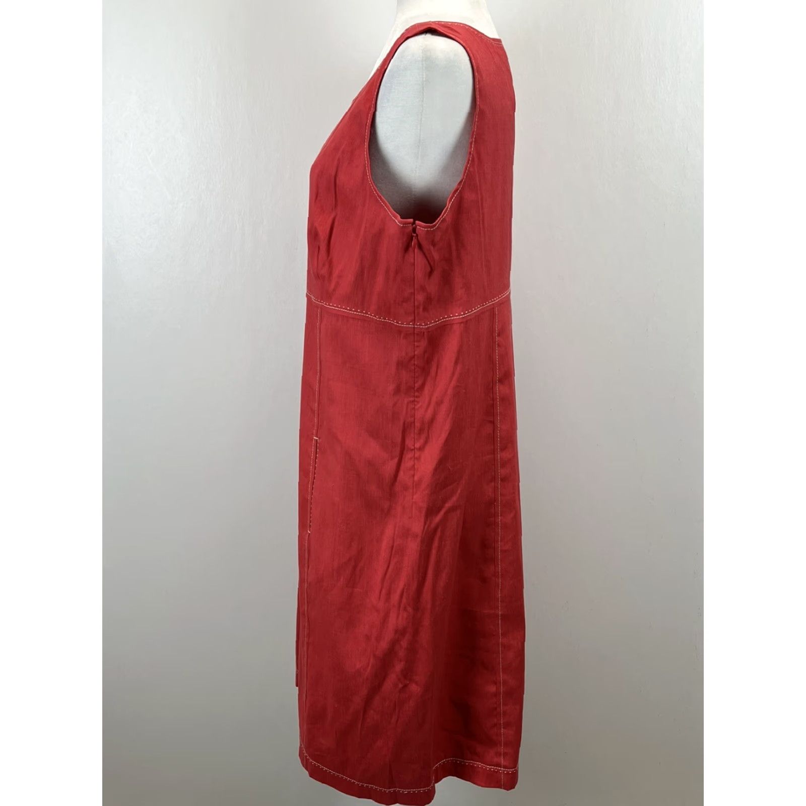 Vintage VINTAGE? Wait. Tahari Linen Blend Dress (Linen) Sleeveless Sheath Knee Length NWT Red 14 Women Size XL / US 12-14 / IT 48-50 - 2 Thumbnail