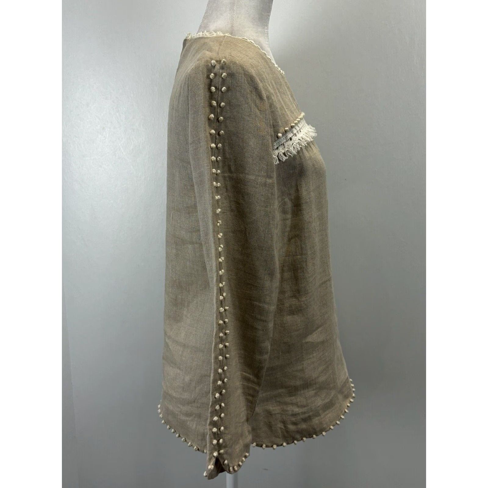 J.Crew J. Crew Linen Long Sleeve Top Womens Blouse Tan Size XS / US 0-2 / IT 36-38 - 4 Thumbnail