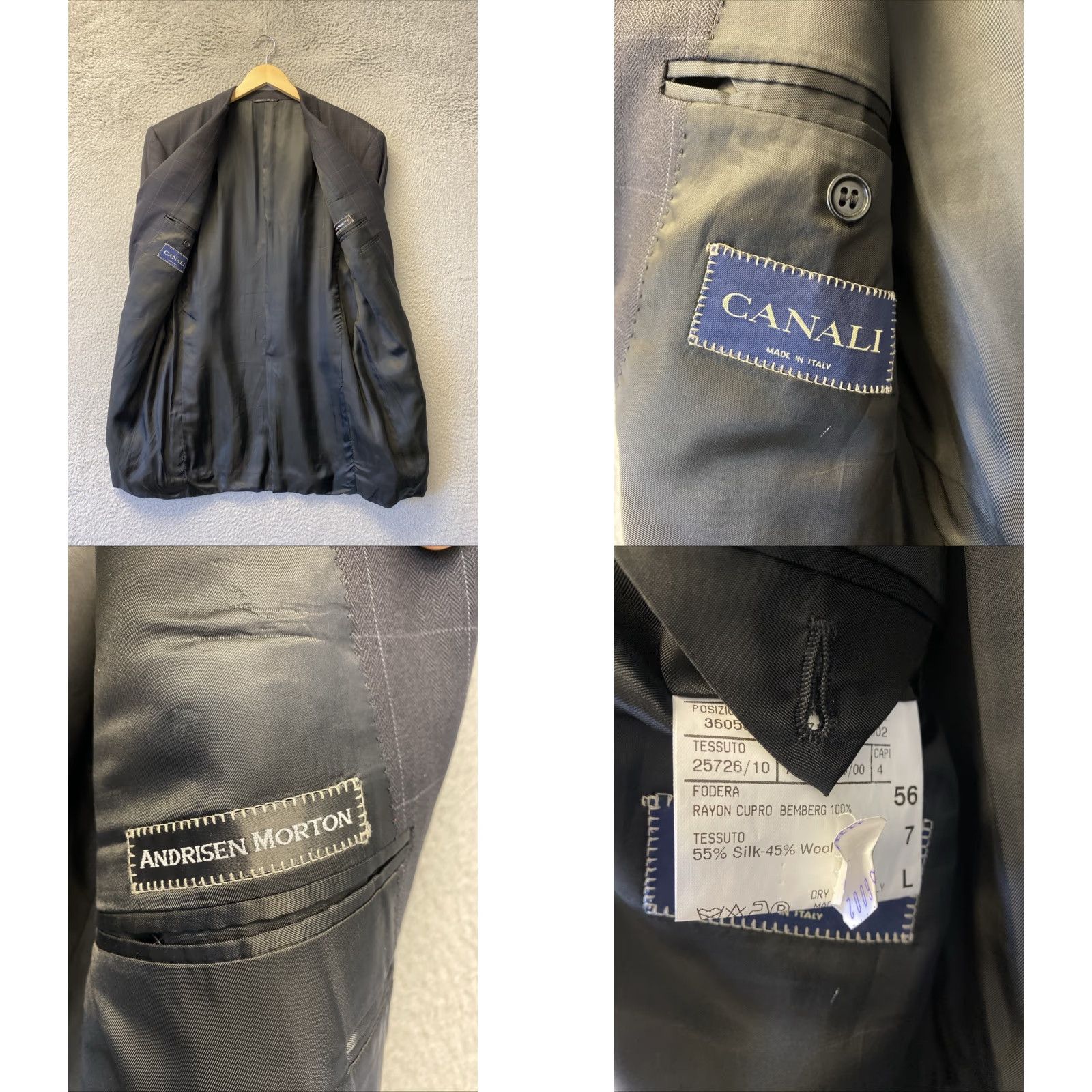 Canali VINTAGE Canali Men's Blazer Jacket Silk Blend 3-Button Black Windowpane Size 46 R Formal Italian Fashion Size 46R - 8 Thumbnail