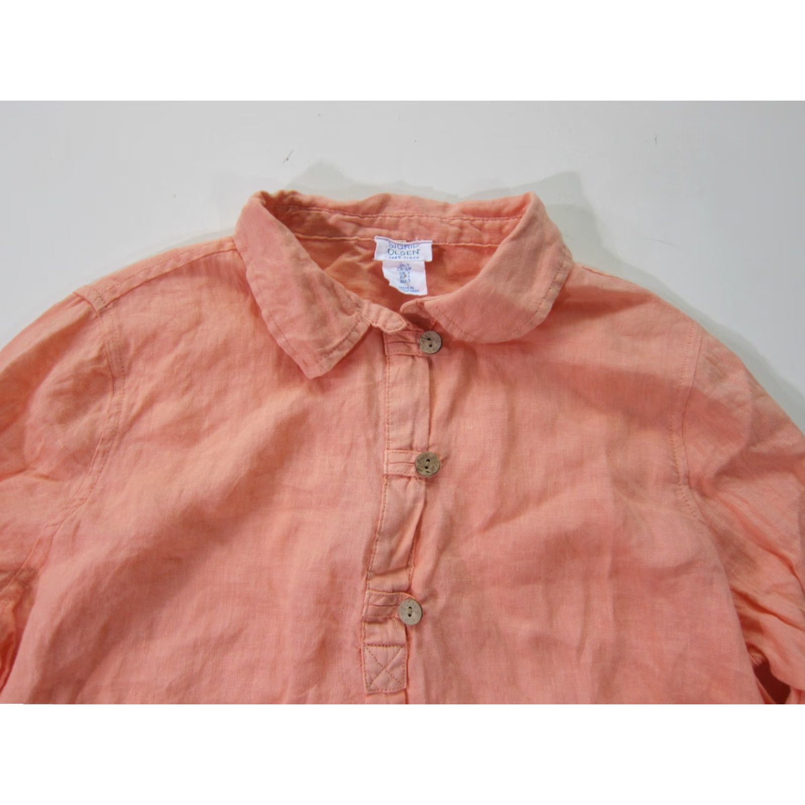 Vintage Sigrid Olsen 100% Linen Orange Peach Collared Button Long Sleeve Tunic Blouse S Size S / US 4 / IT 40 - 4 Thumbnail