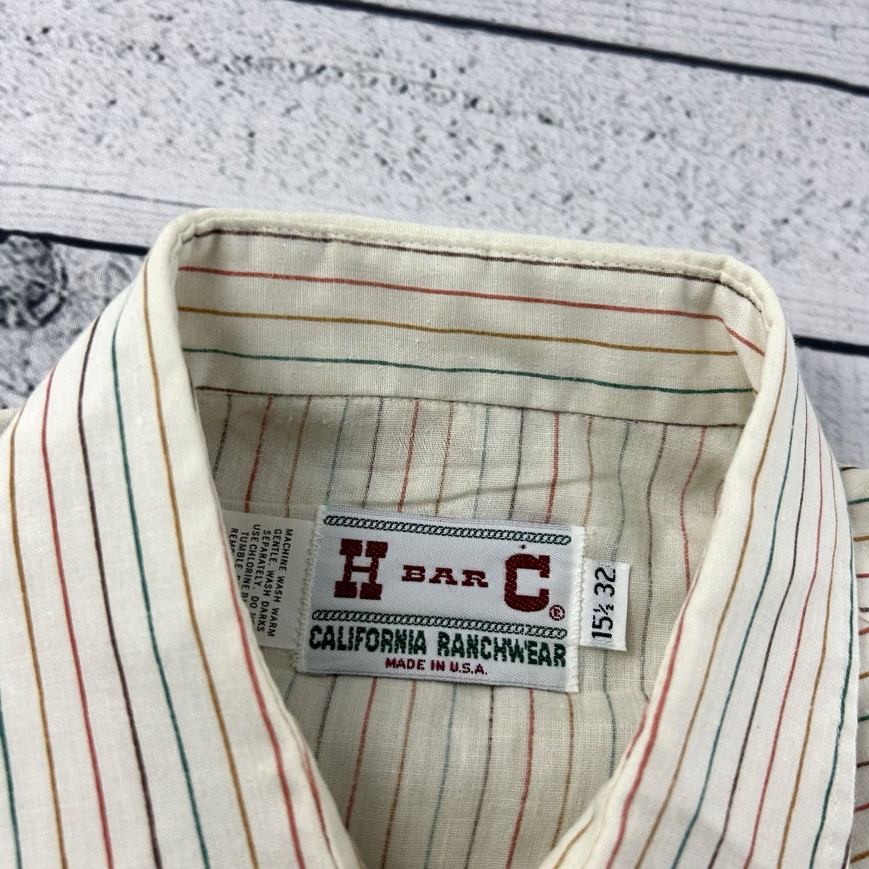 Vintage VINTAGE H Bar C Shirt Long Sleeve Button-Up Striped Beige Mens 15.5 32 Size US L / EU 52-54 / 3 - 2 Thumbnail