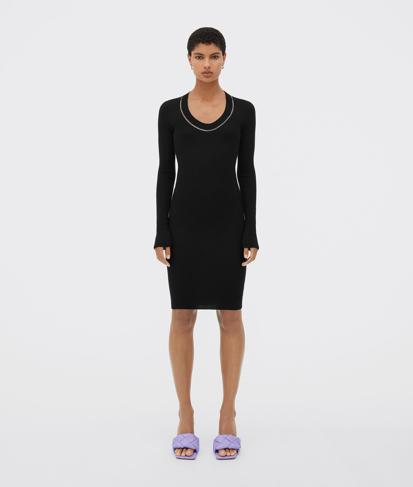 Bottega Veneta o1n1vont0325 Cashmere Chain Rib Dress in Black Size S / US 4 / IT 40 - 1 Thumbnail