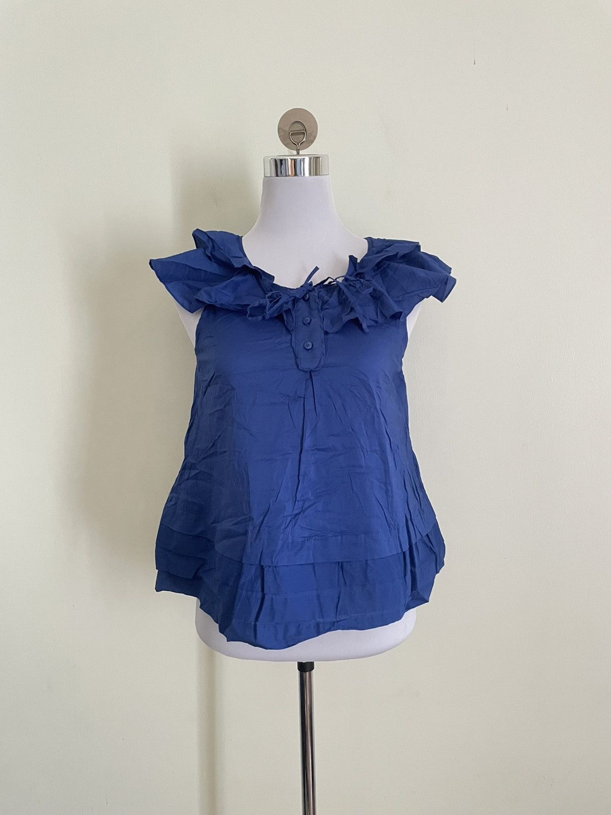 See by Chloe See by Chloe Blue Ruffle Neck Blouse Size XS / US 0-2 / IT 36-38 - 1 Thumbnail