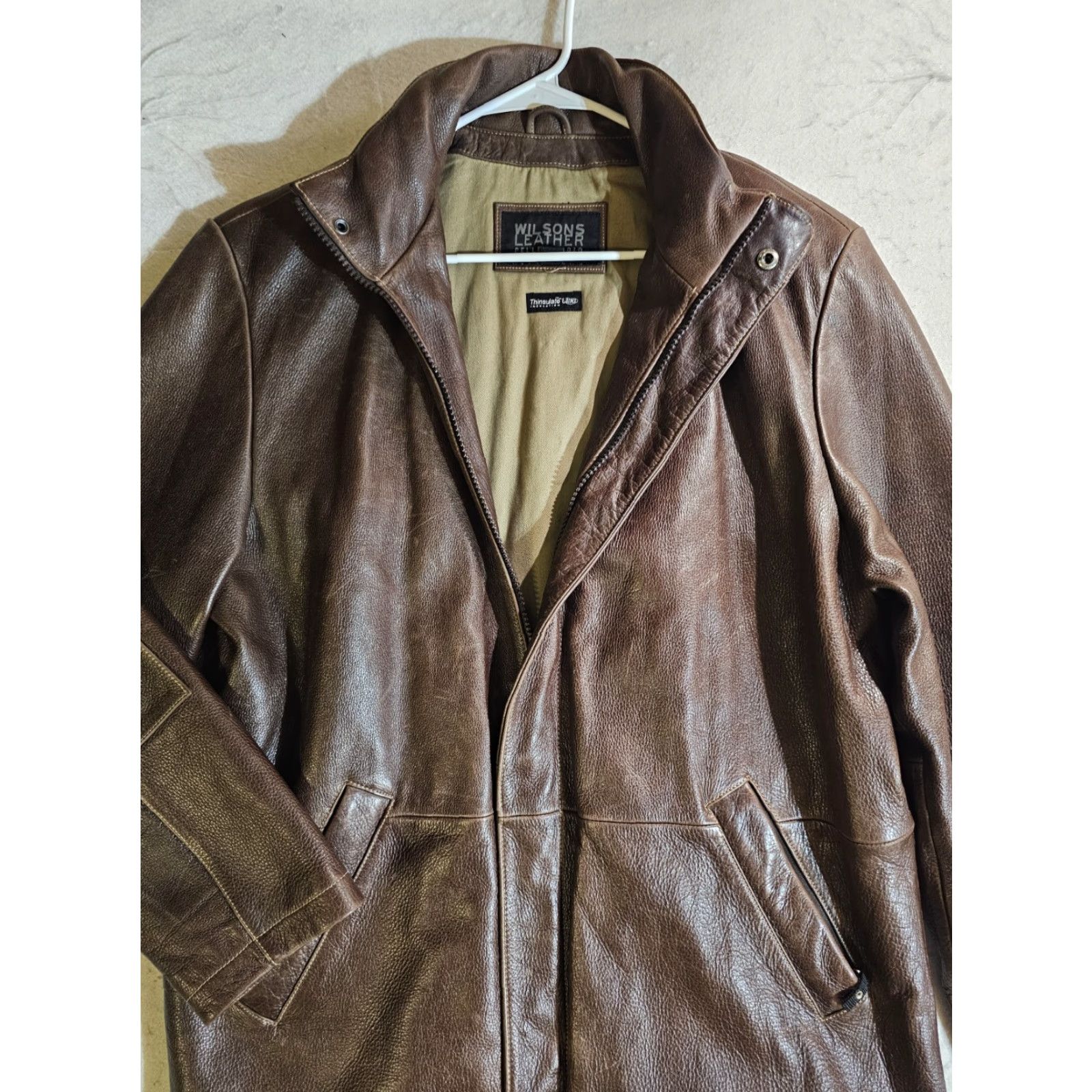Wilson VINTAGE Pelle Studio Wilson Leather Distressed Hooded Jacket Thinsulate Ultra Mens Large L Brown Size US L / EU 52-54 / 3 - 2 Thumbnail