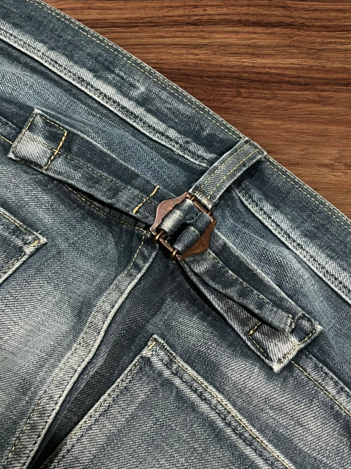 Japanese Brand × Tornado Mart Vintage Japanese Back Number Buckle Back Blue Faded Jeans Size US 33 - 9 Thumbnail