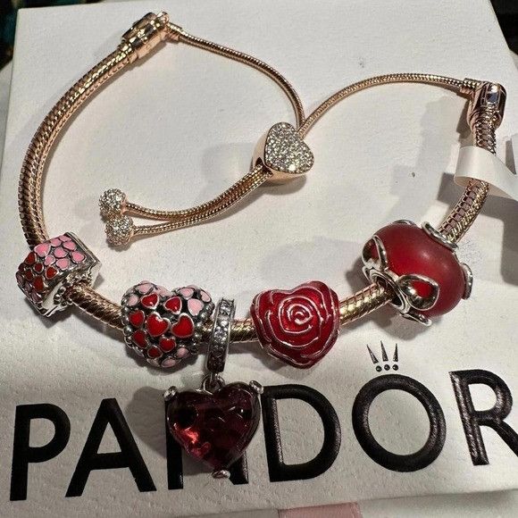 pandora Pandora Genuine ROSE GOLD SLIDER Chain Bracelet, Love & Hear Size ONE SIZE - 2 Thumbnail