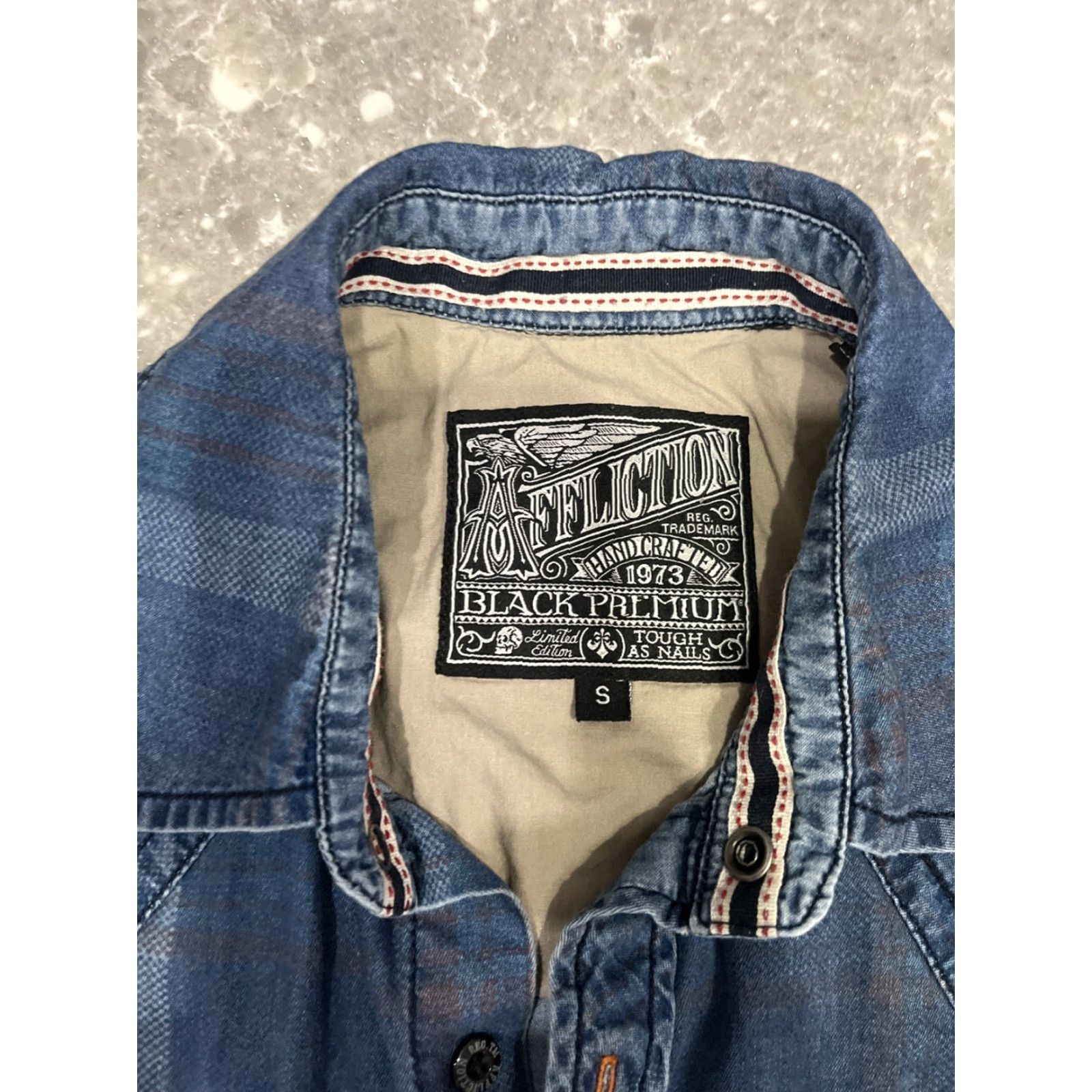 Affliction Affliction Shirt Mens S Blue Embroidered Short Sleeve Button Up Black Premium Size US S / EU 44-46 / 1 - 2 Thumbnail