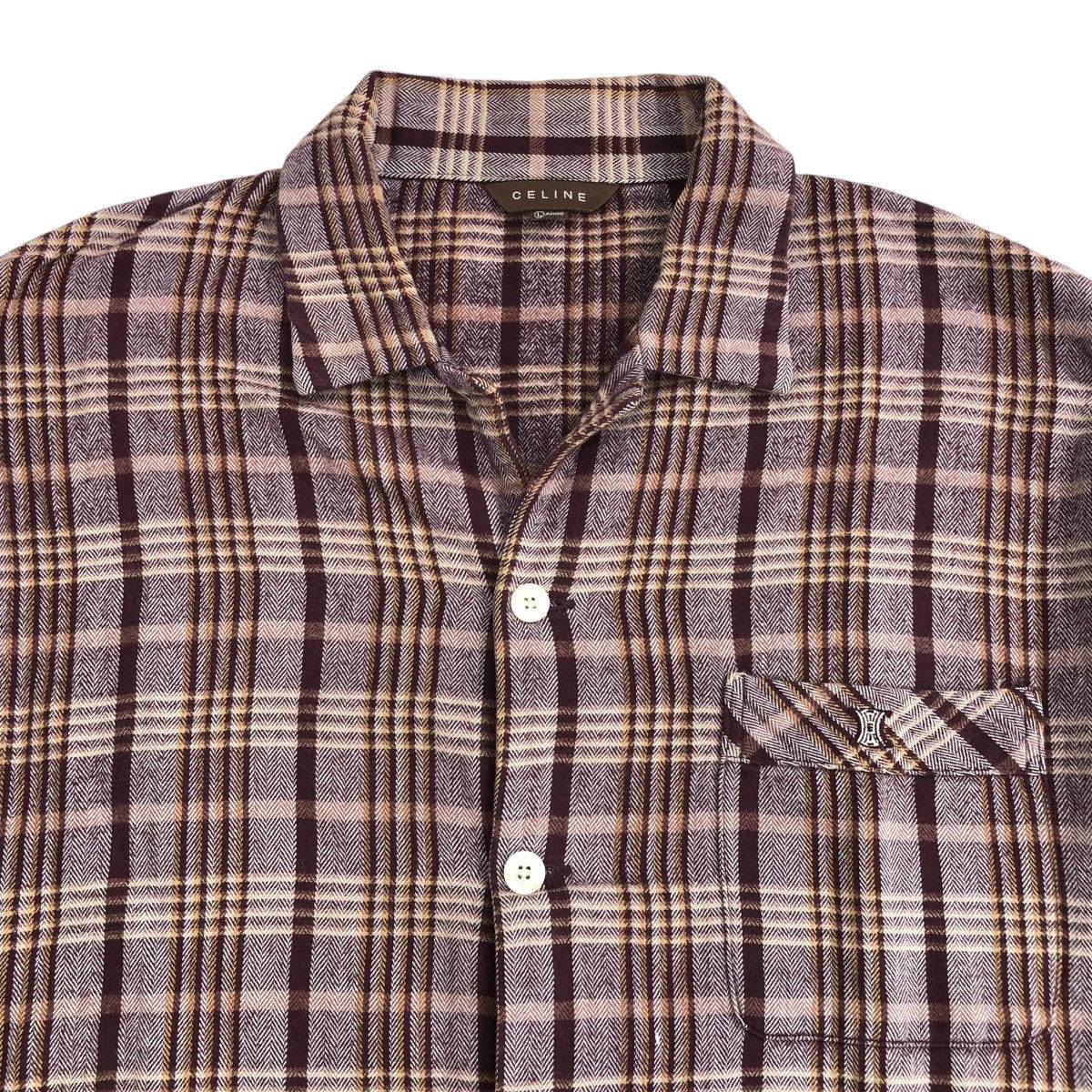 Celine × Japanese Brand × Vintage 🇯🇵 1990s Celine Oversized Brown Plaid Flannel Shirt Size US L / EU 52-54 / 3 - 4 Thumbnail