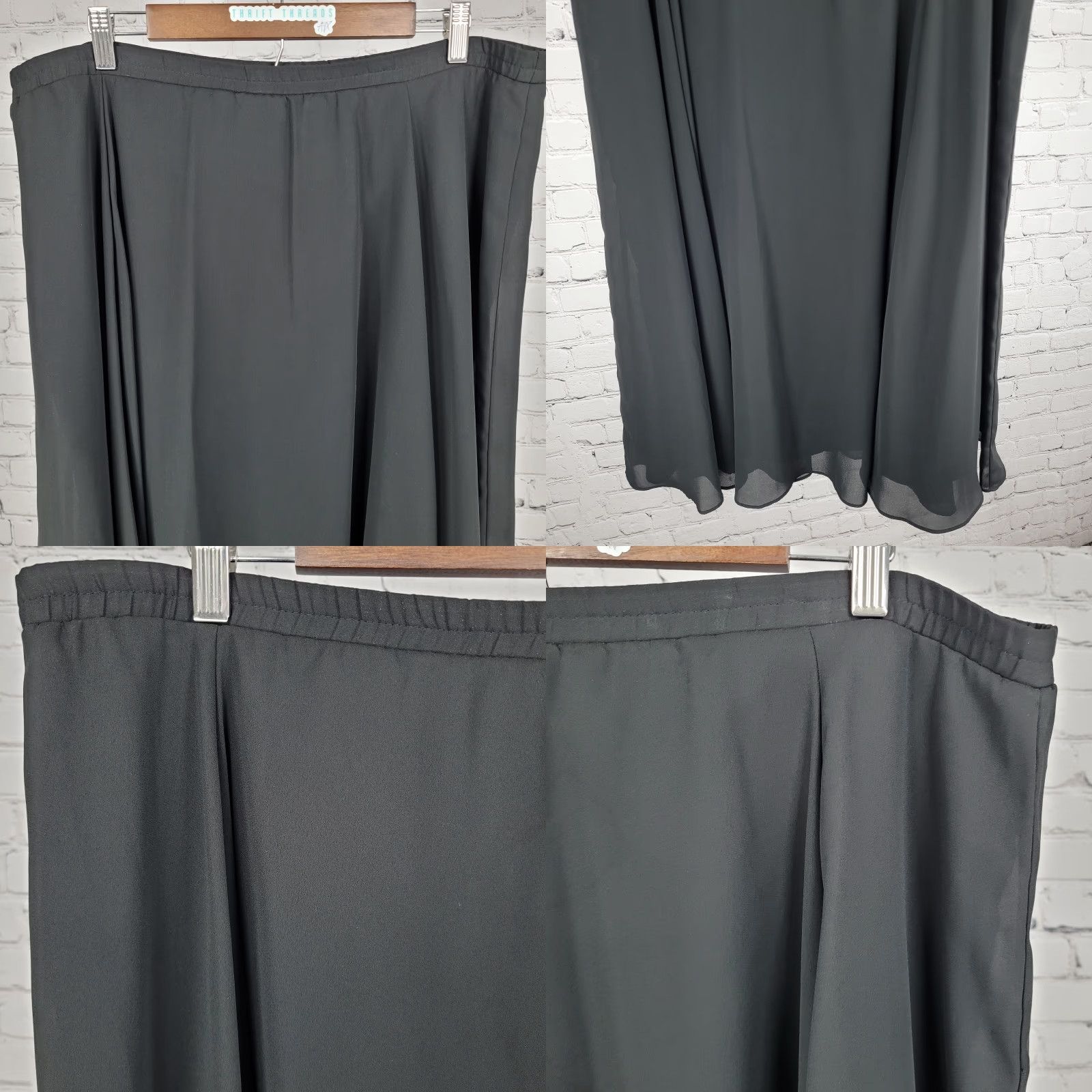 Vintage VTG Stenay Black Chiffon Lightweight Lined Pull On A-Line Midi Skirt USA 12 Size 34" / US 12 / IT 48 - 8 Thumbnail
