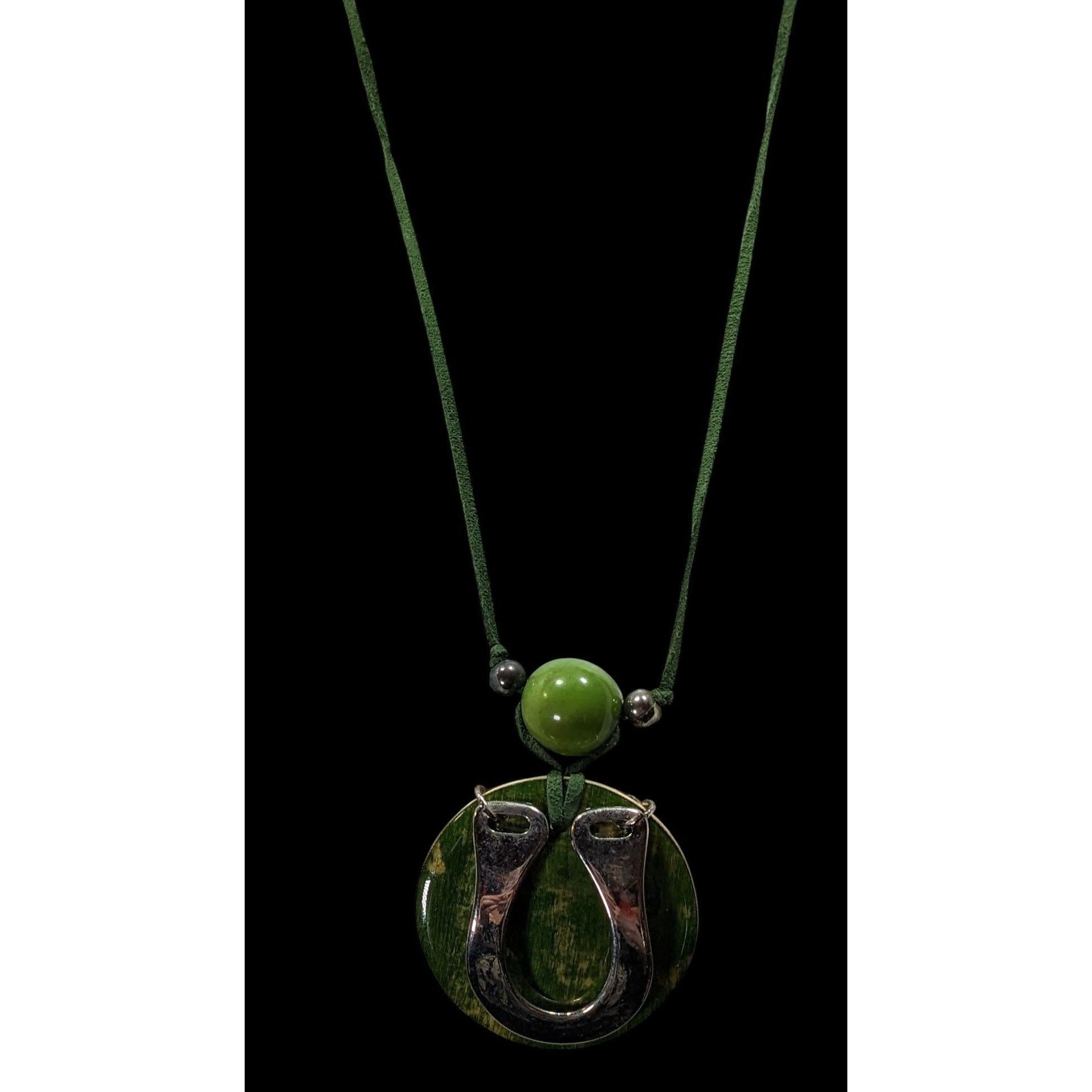 Other Unique Abstract Horse Shoe Accented Green And Silver Tone Ne Size ONE SIZE - 2 Thumbnail