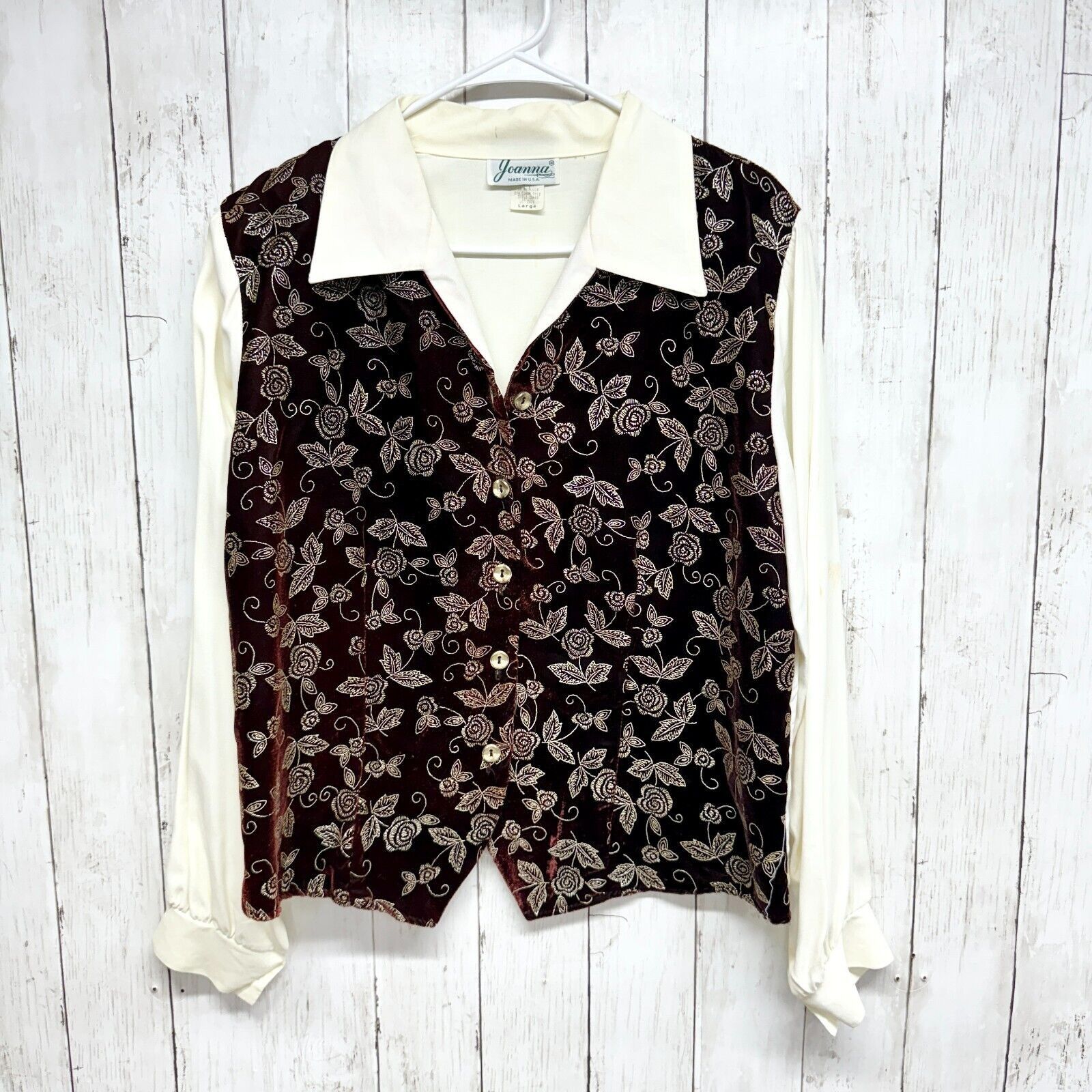 Vintage VTG Joanna Shirt LG Button Down Floral Velvet Long Sleeve Size L / US 10 / IT 46 - 1 Thumbnail