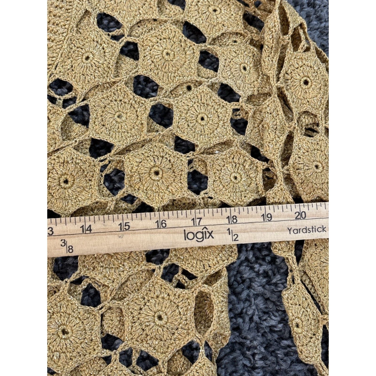 Vintage VINTAGE Cardigan Womens Large L Open-Knit Bohemian Gold Sparkle 90s Boho Womens Cardigan L Gold Sparkle V-Neck Cropped Open Knit Size L / US 10 / IT 46 - 3 Thumbnail