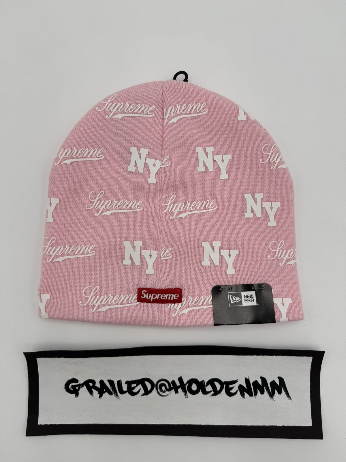 New Era × Supreme Supreme New Era Monogram Beanie Pink White Size ONE SIZE - 4 Thumbnail