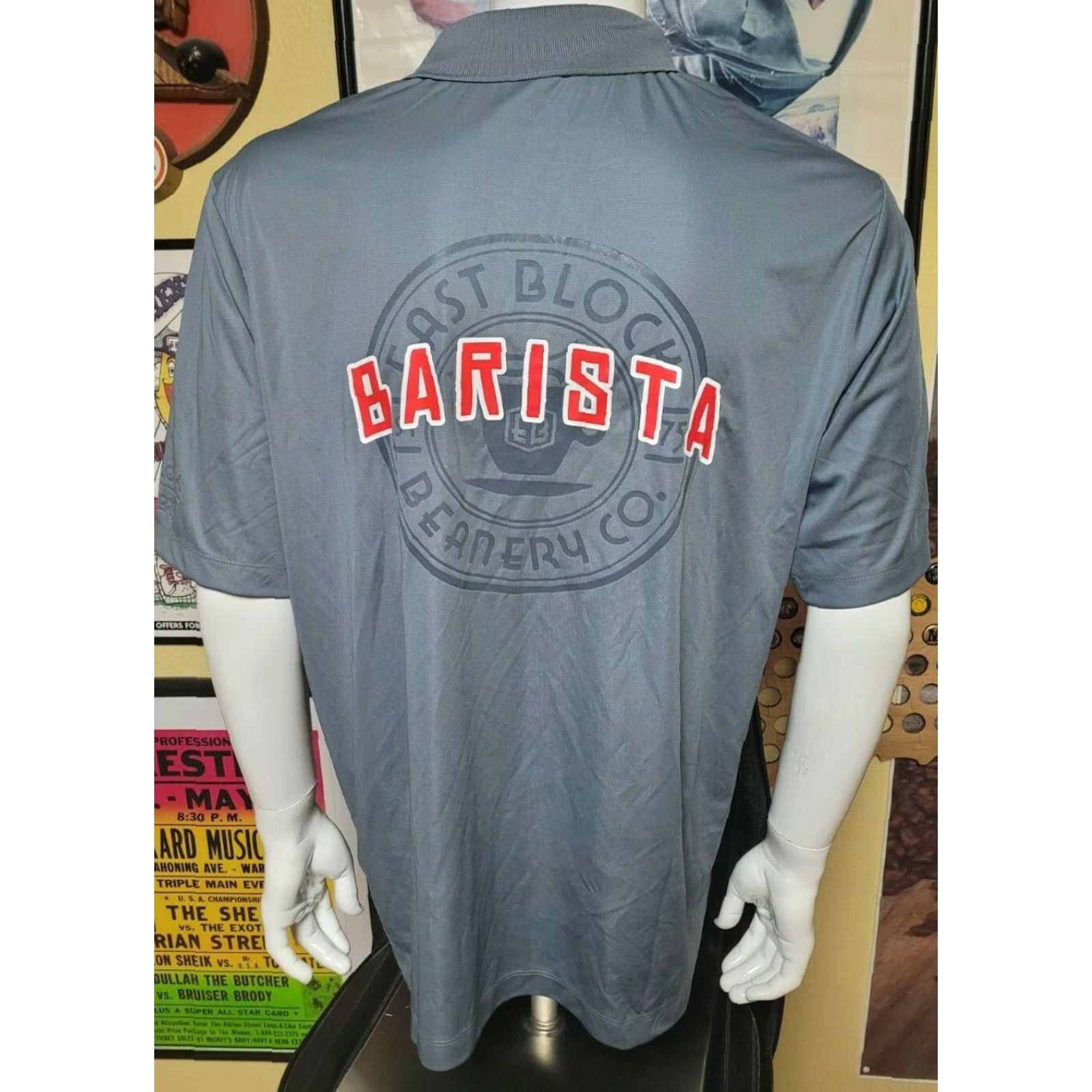 Vintage Elevate Polo Shirt Men Large Gray Barista Uniform Moisture Wicking Embroidered Logo Striped East Block Beanery Coffee Company Milano Roast Size US L / EU 52-54 / 3 - 5 Thumbnail