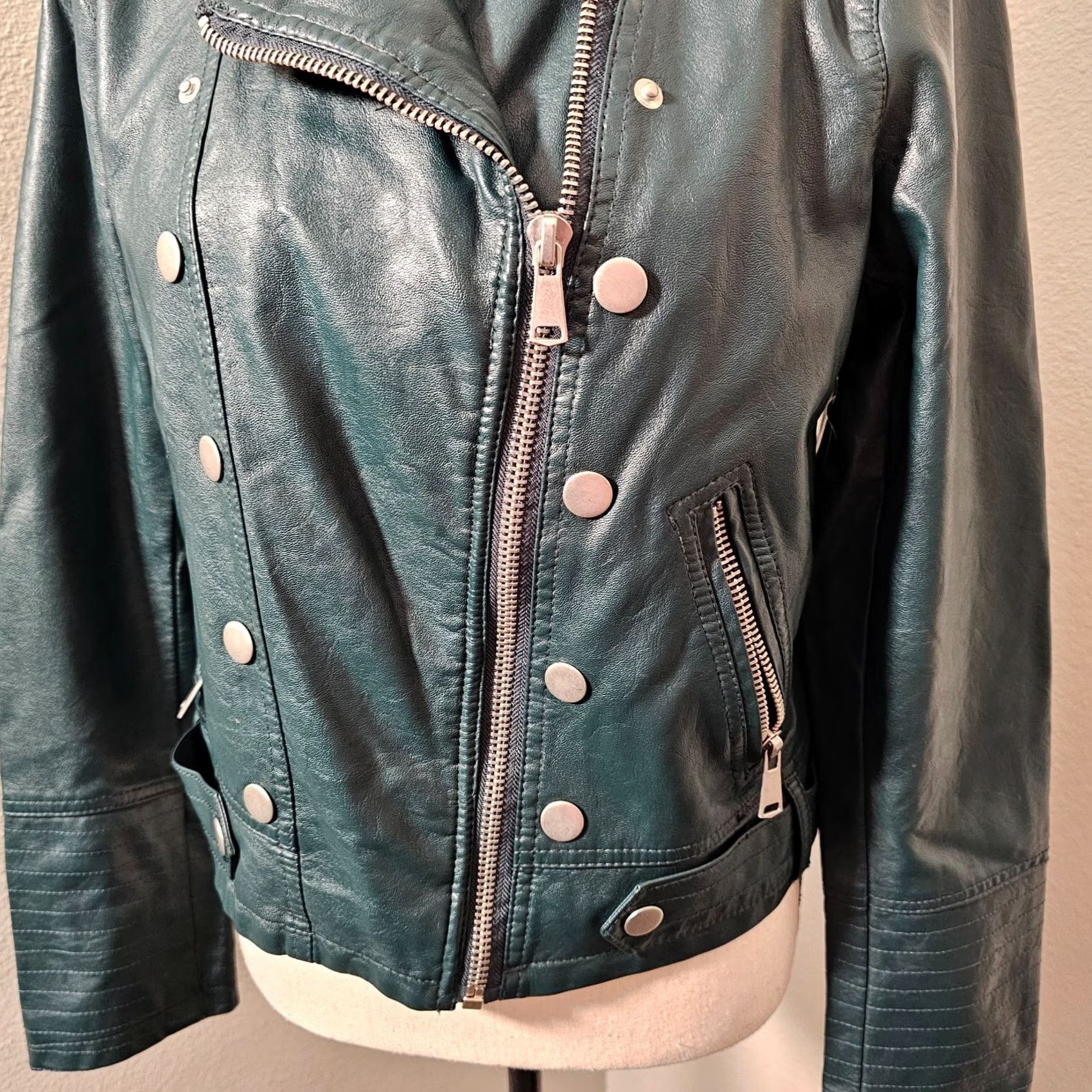 Vintage Jolt Jacket Green Size L Womens Faux Fur Accent Zipper Leather Long Sleeve Size L / US 10 / IT 46 - 4 Thumbnail