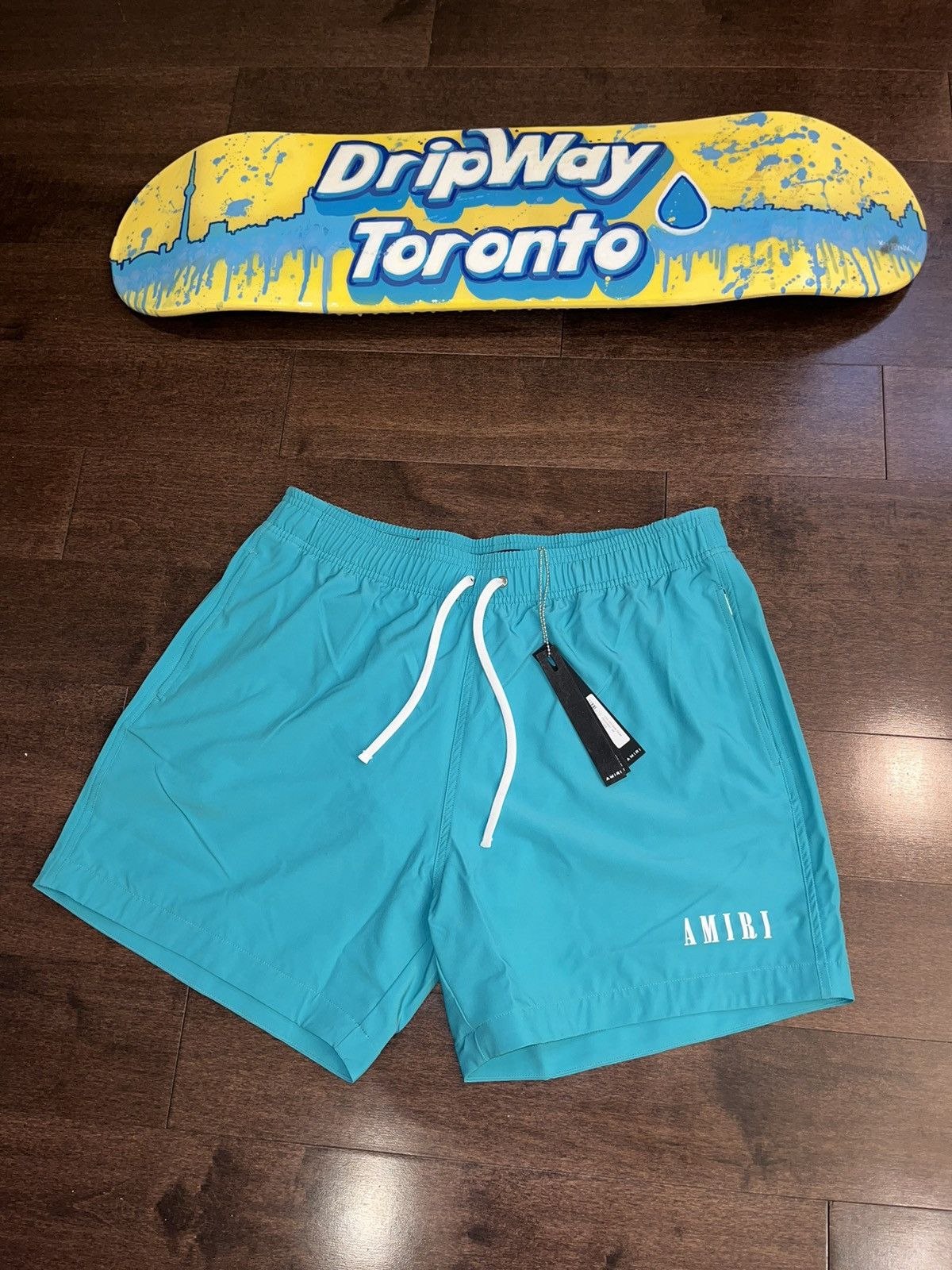 image of Teal Amiri Core Logo Swim Shorts, Men's (Size 38)