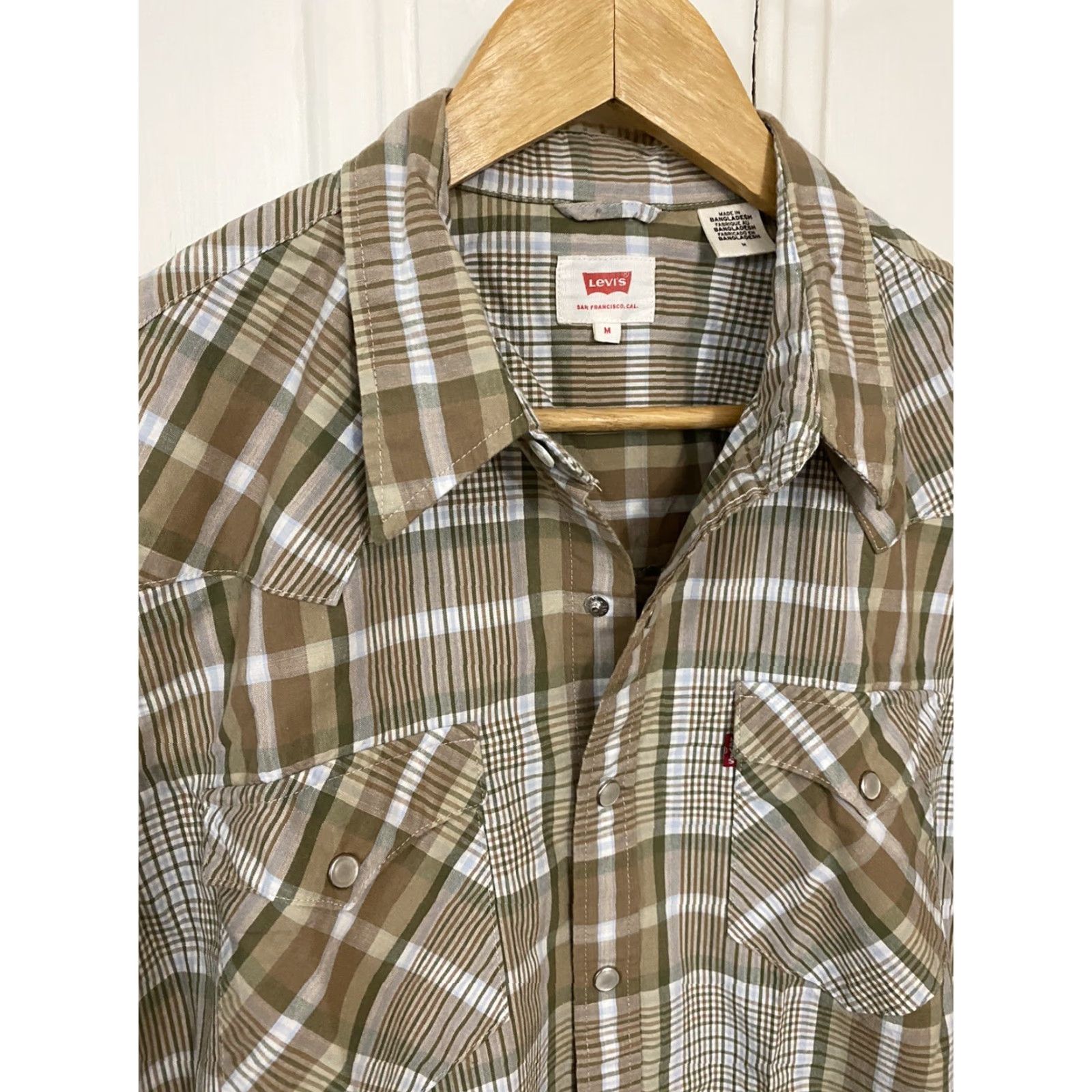 Levi's VINTAGE Levi's Pearl Snap Western Shirt Check Long Sleeve Mens M Tan Brown Size US M / EU 48-50 / 2 - 2 Thumbnail