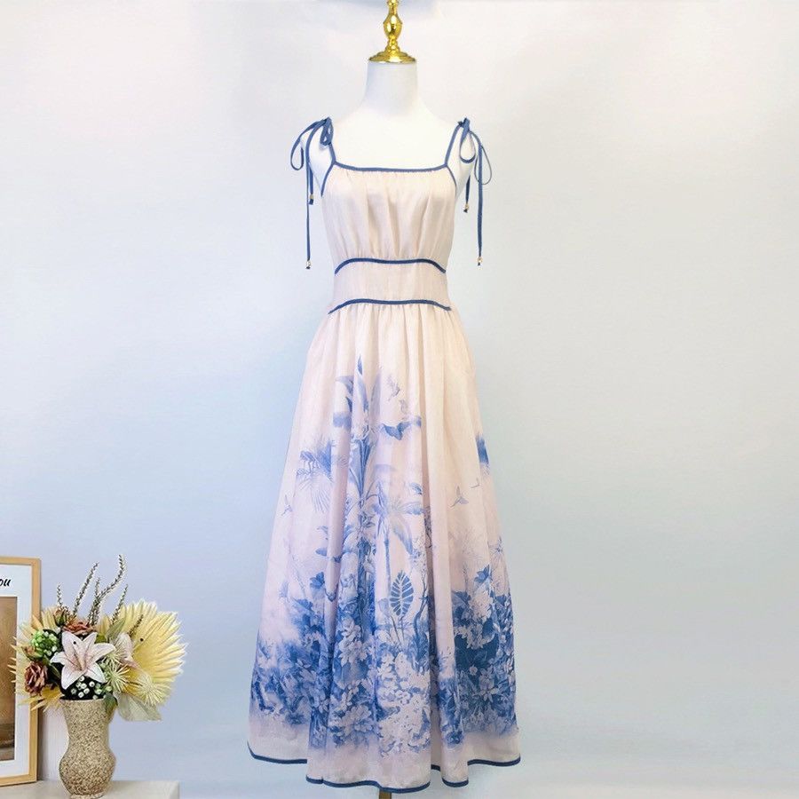 Zimmermann NWT Zimmermann Blue Floral Porcelain Midi Slip Dress Size M / US 6-8 / IT 42-44 - 1 Thumbnail