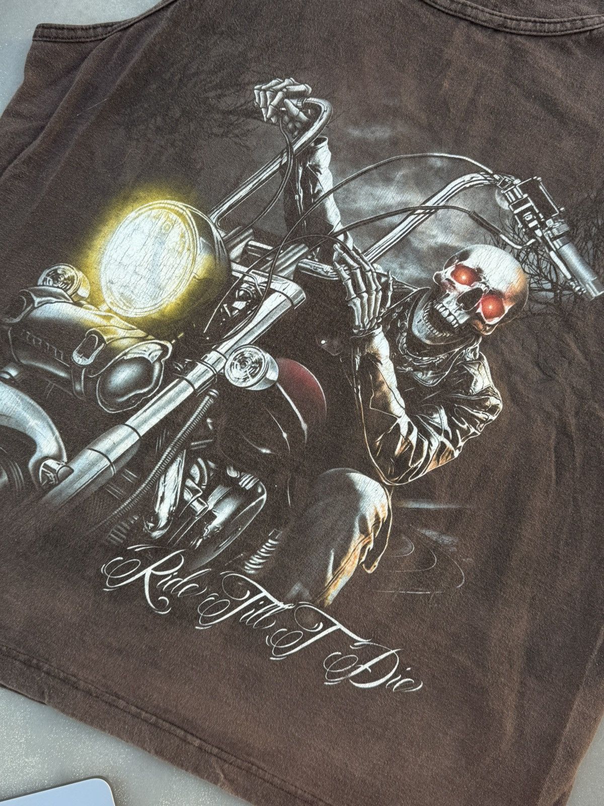 Vintage Vintage “Ride Till I Die” Biker Tank – Skeleton Motorcycle Size US XL / EU 56 / 4 - 2 Thumbnail