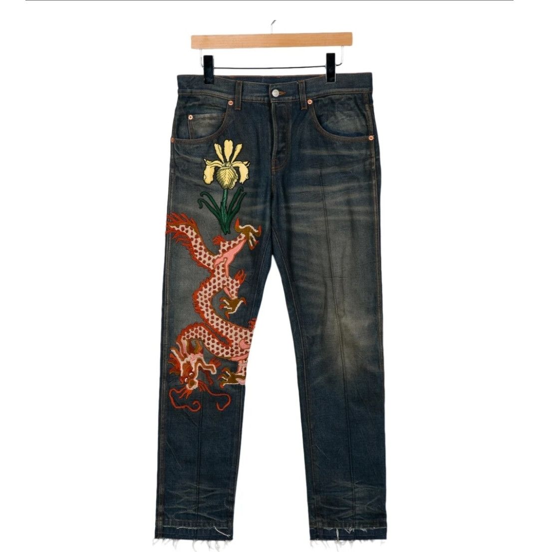 Gucci Gucci Embroidered Dragon Blue Jeans Size 32 NWT Size US 32 / EU 48 - 2 Thumbnail