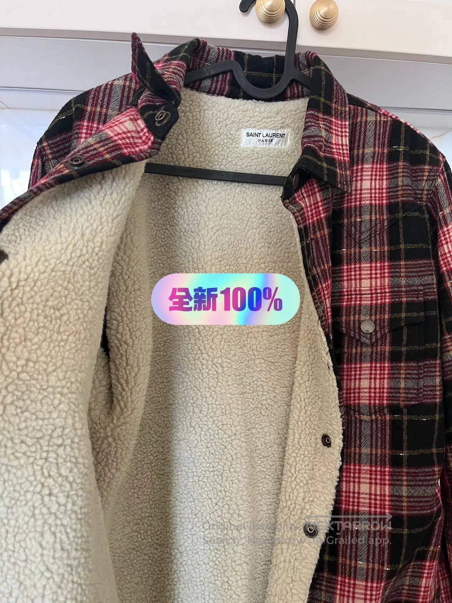 Saint Laurent Paris Saint Laurent Red/Black Plaid Shearling Shirt Jacket. Size US S / EU 44-46 / 1 - 1 Thumbnail