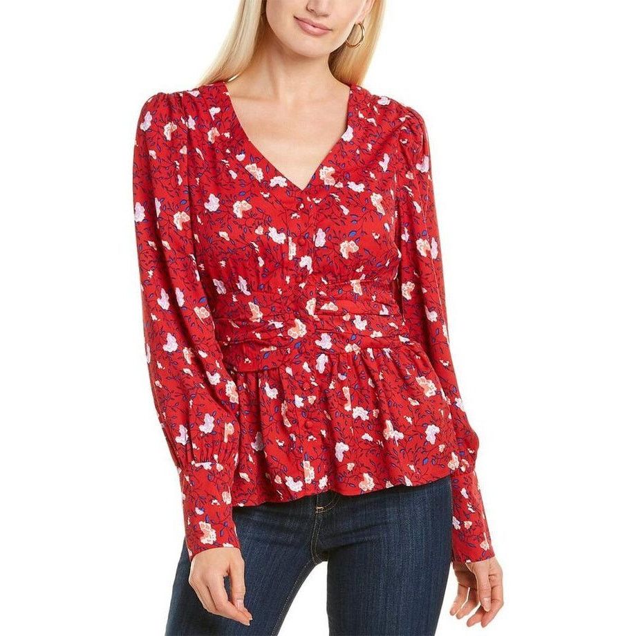 Ted Baker Walter Baker Womens Apple Blossom Floral Clara Ruched Button Size M / US 6-8 / IT 42-44 - 2 Thumbnail