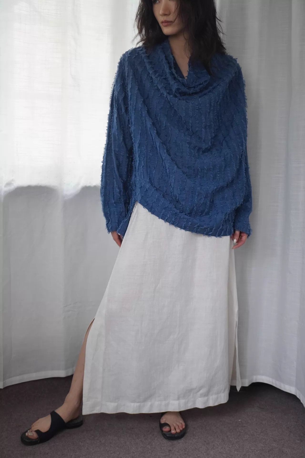 Issey Miyake Issey Miyake 1992 Drape Neck Blue Silk-Cotton Top ML Size M / US 6-8 / IT 42-44 - 2 Thumbnail