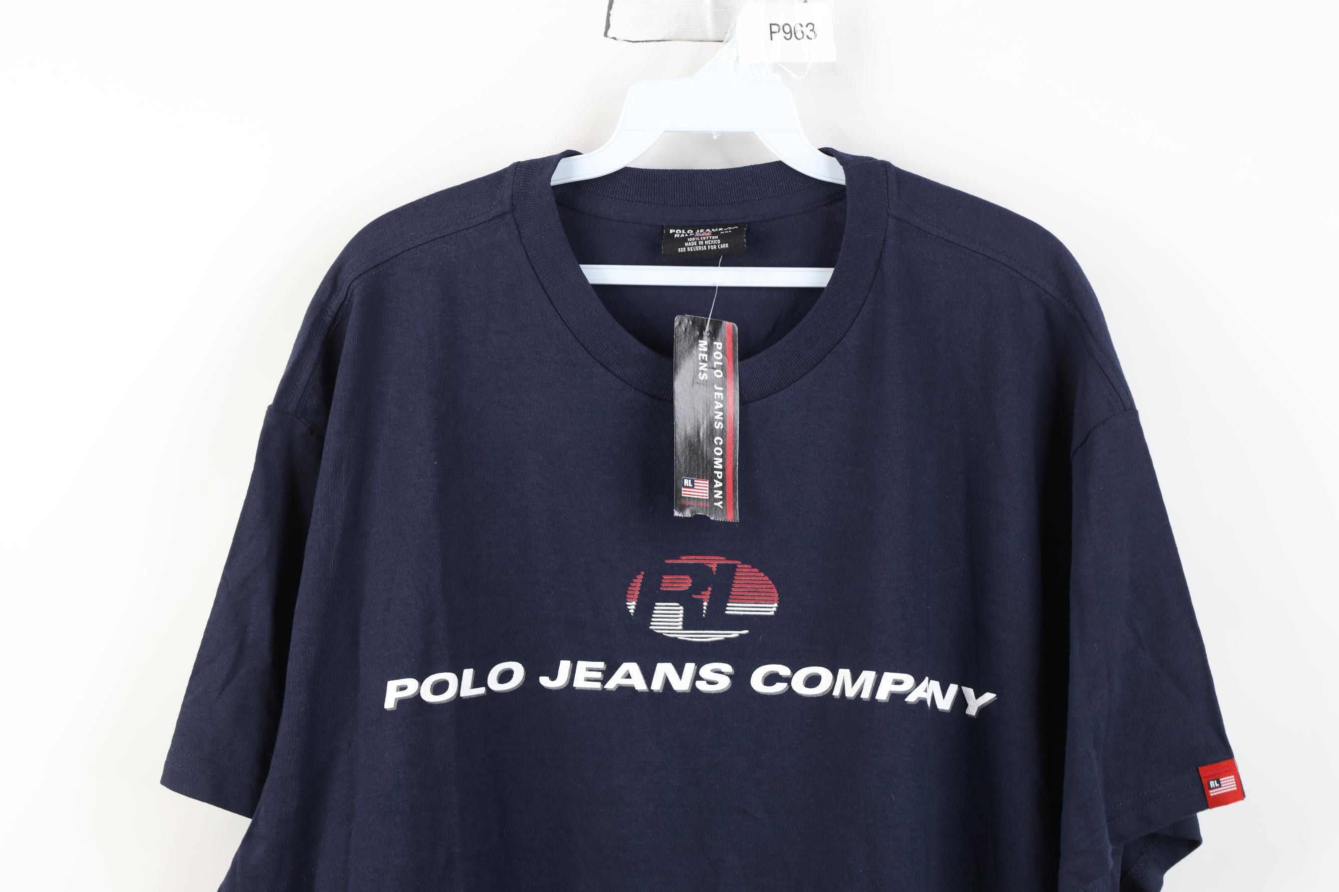 Polo Ralph Lauren Deadstock Vintage 90s Ralph Lauren Center Logo T-Shirt Blue Size US XXL / EU 58 / 5 - 2 Thumbnail