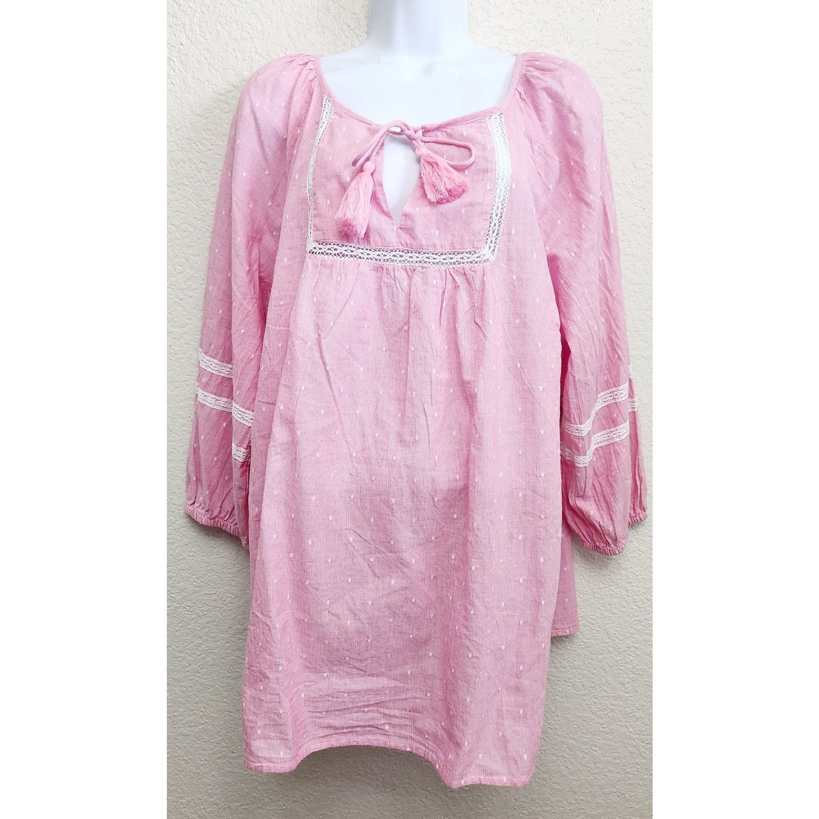 Other St John's Bay Pink Lace/Crochet Detail Peasant Top 1X NWT Size XXL / US 16-18 / IT 52-54 - 1 Thumbnail