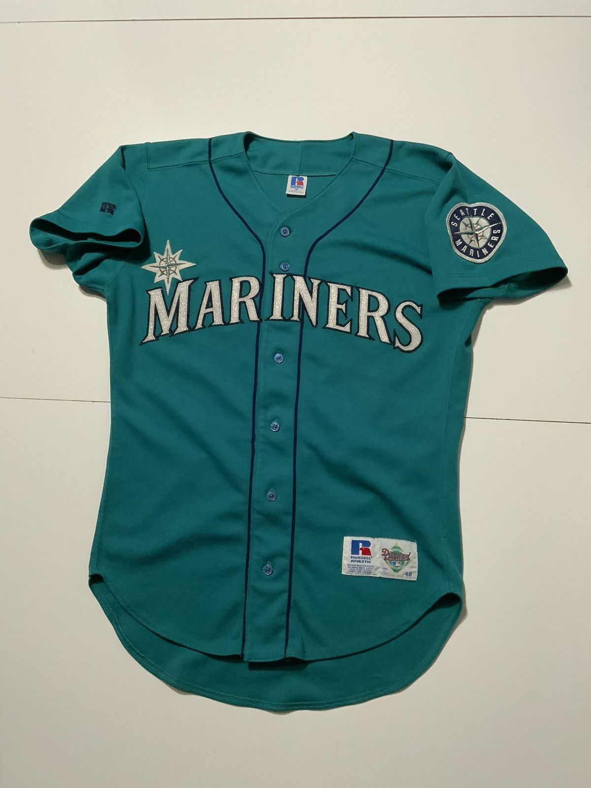 image of 1994 Russell Seattle Mariners Diamond Mlb Baseball Jersey in Teal, Men's (Size Small)