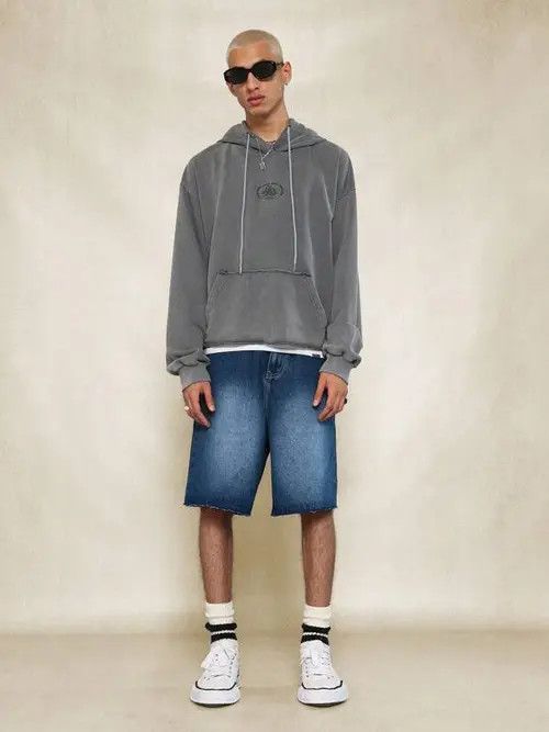 Jean Jeans Denim Shorts Jorts Graphic Drip Size US 33 - 3 Thumbnail