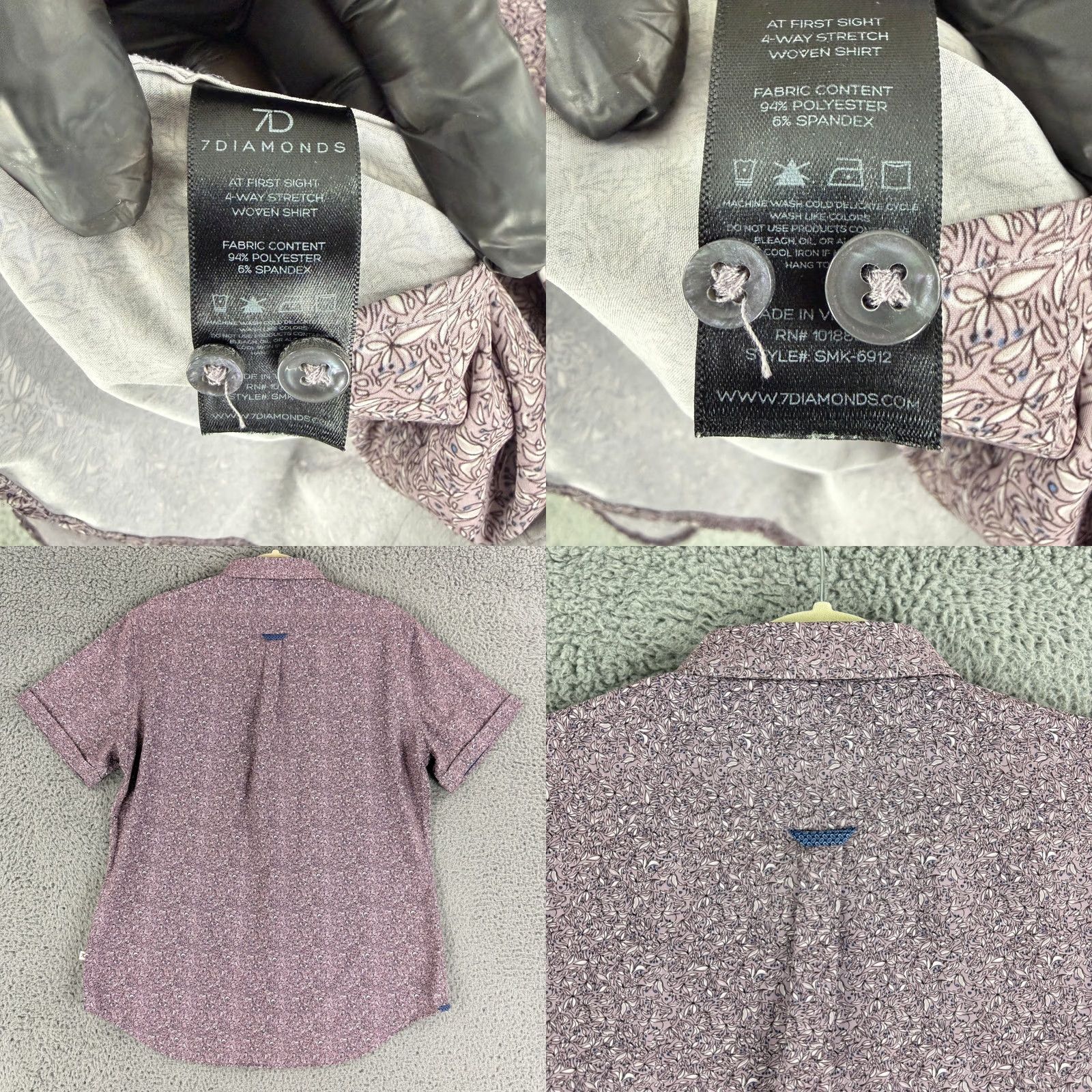 Vintage 7Diamonds Button-Down Shirt Men M Purple Floral At First Sight 4-Way Stretch Regular Size US M / EU 48-50 / 2 - 8 Thumbnail