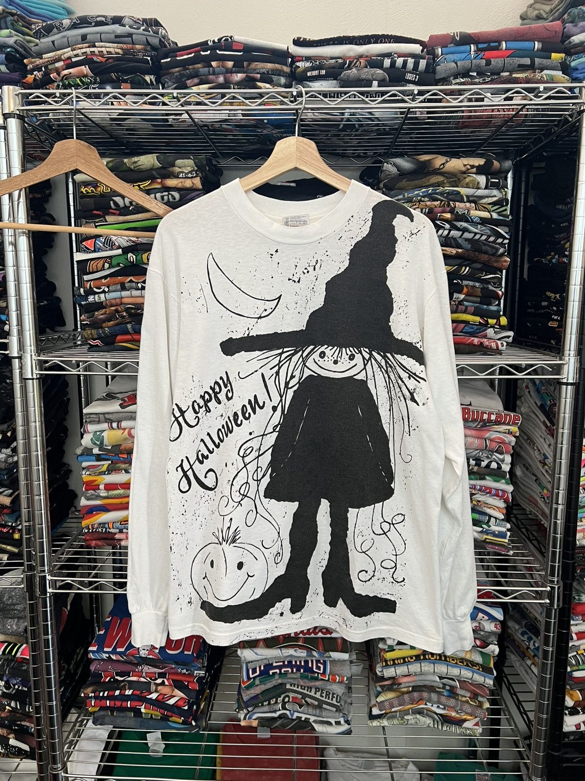 Hanes 80s Happy Halloween Witch Single Stitch Draw Paint Art Tee Size US L / EU 52-54 / 3 - 1 Thumbnail